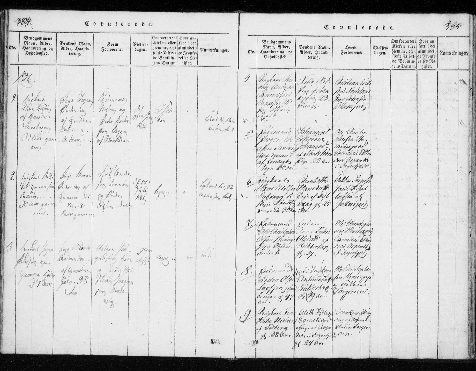 Tranøy sokneprestkontor, SATØ/S-1313/I/Ia/Iaa/L0004kirke: Parish register (official) no. 4, 1820-1829, p. 384-385