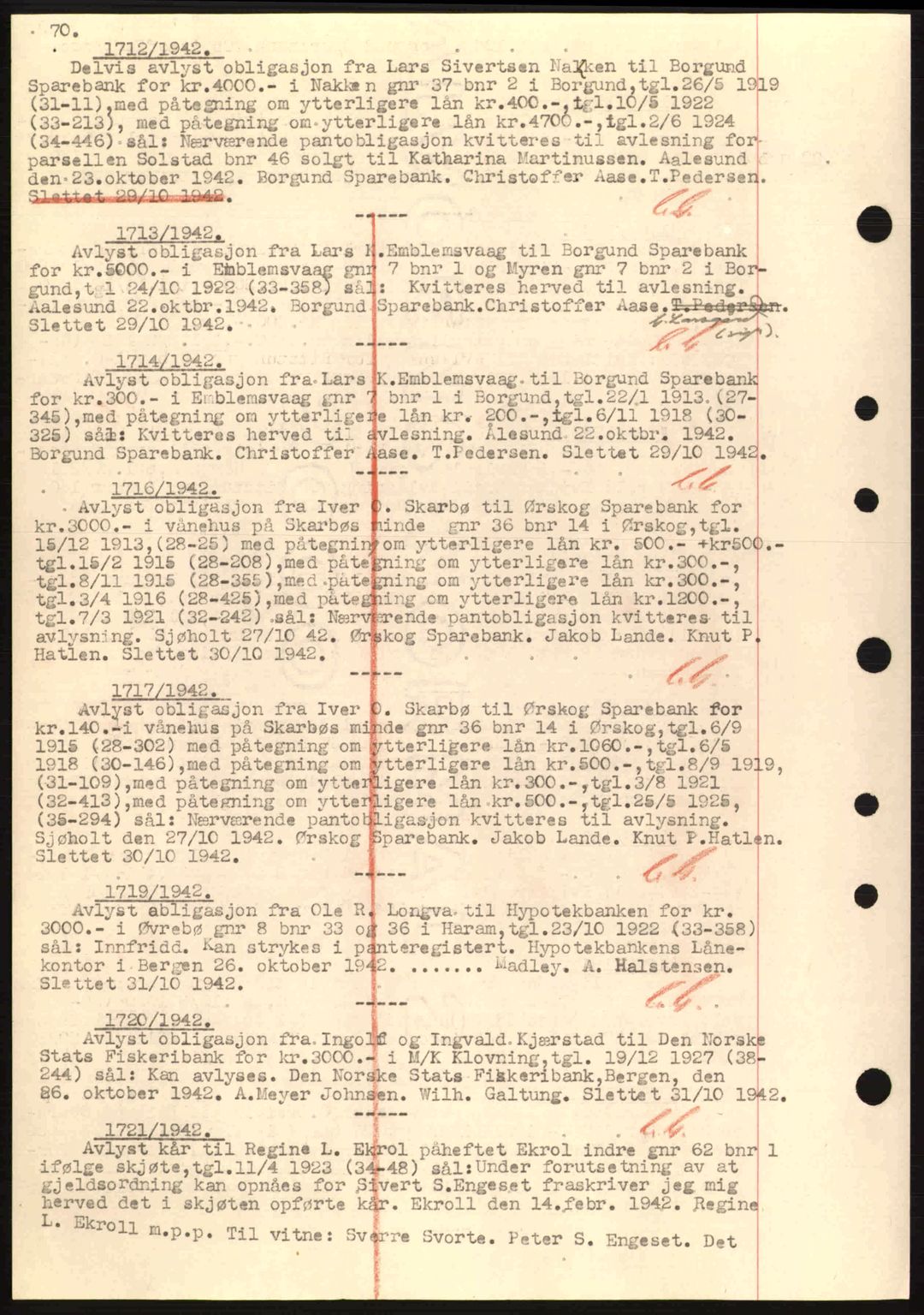 Nordre Sunnmøre sorenskriveri, SAT/A-0006/1/2/2C/2Ca: Mortgage book no. B1-6, 1938-1942, Diary no: : 1712/1942