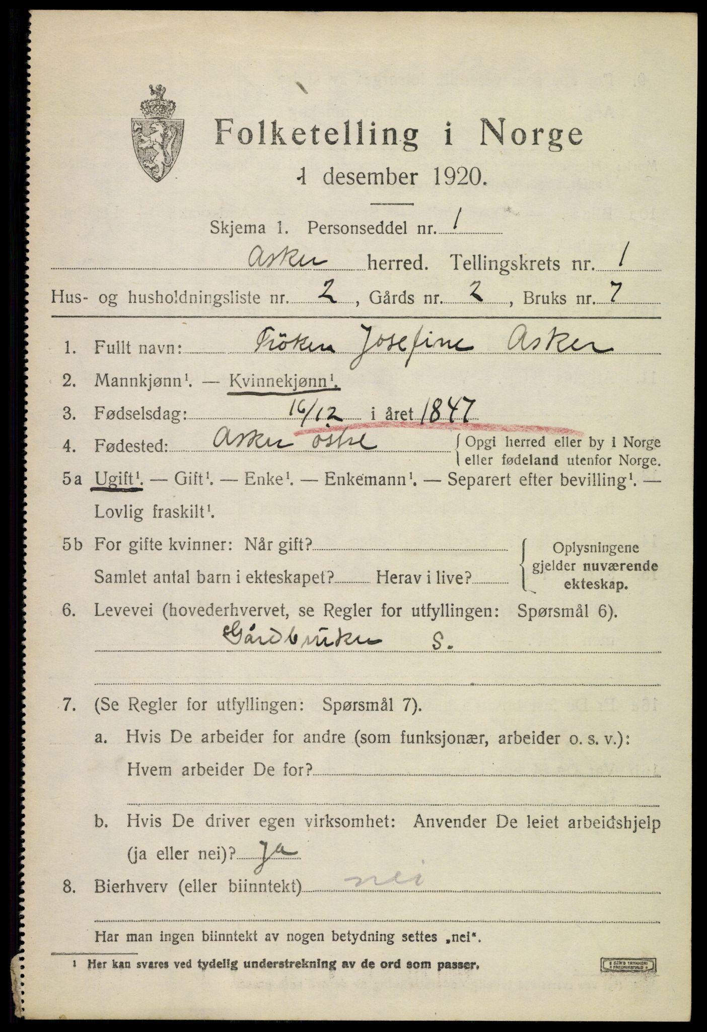 SAO, 1920 census for Asker, 1920, p. 2310