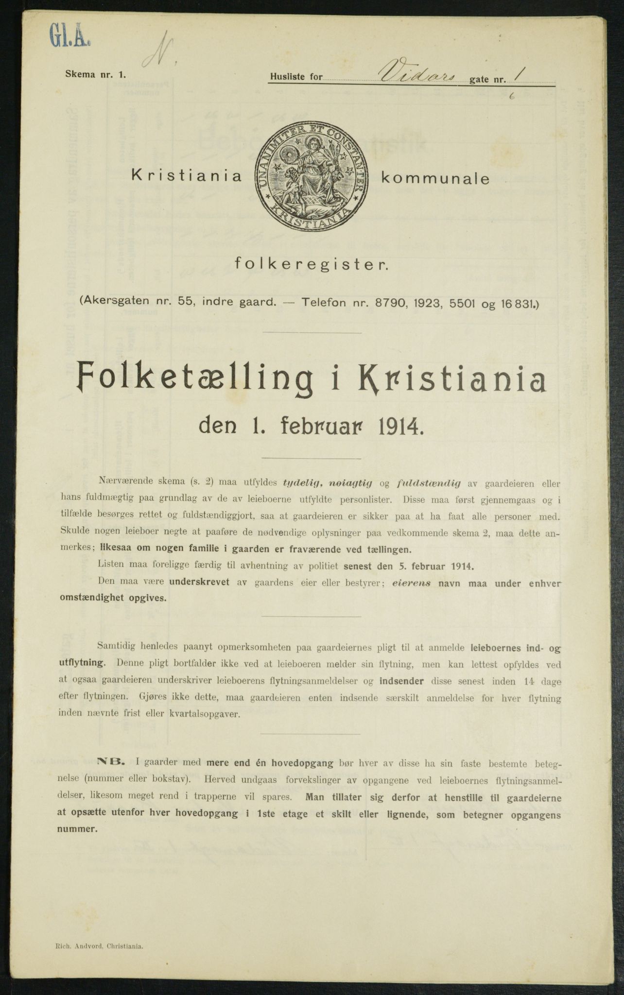 OBA, Municipal Census 1914 for Kristiania, 1914, p. 124606