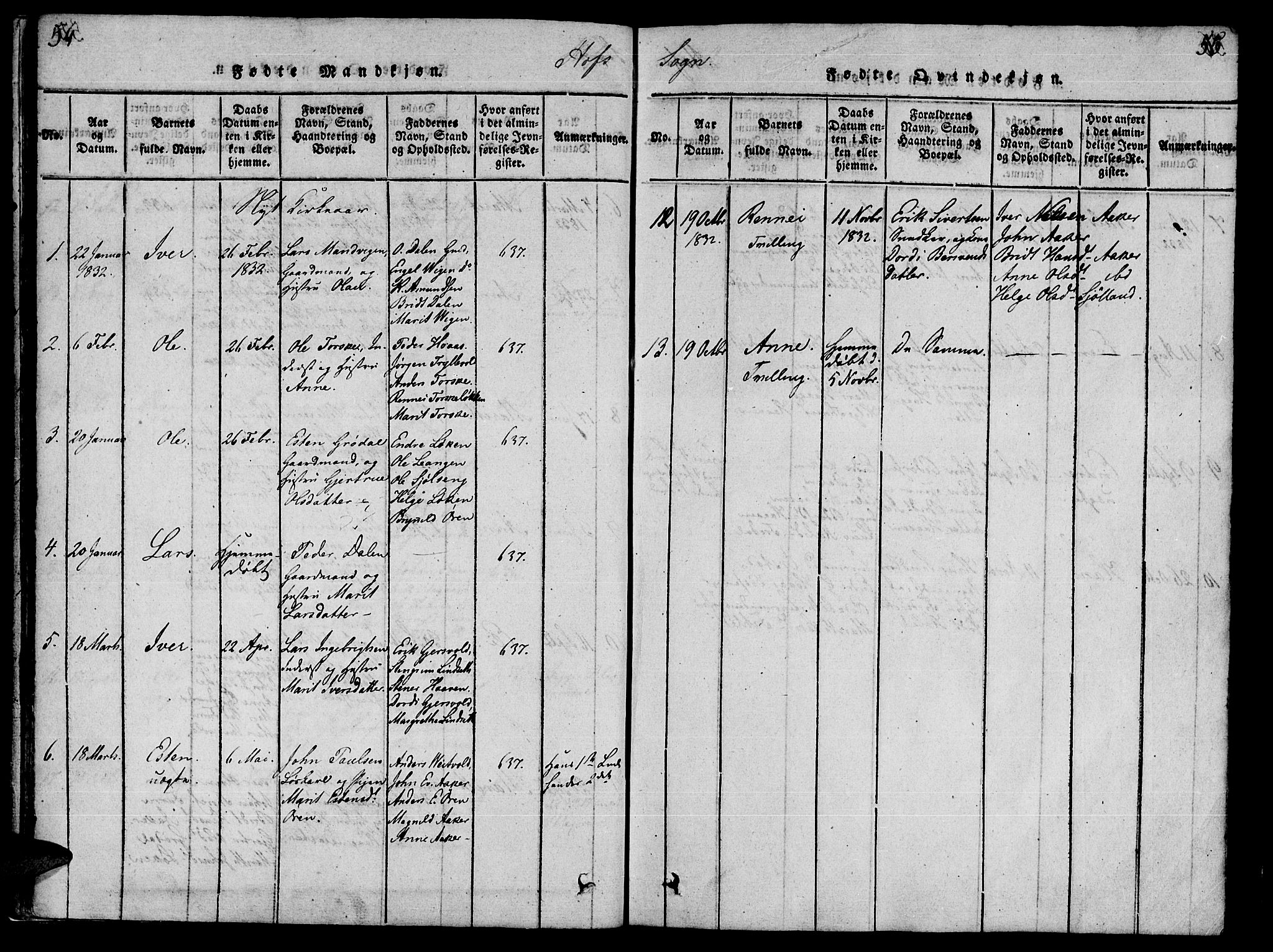 Ministerialprotokoller, klokkerbøker og fødselsregistre - Møre og Romsdal, SAT/A-1454/590/L1009: Parish register (official) no. 590A03 /1, 1819-1832, p. 54-55