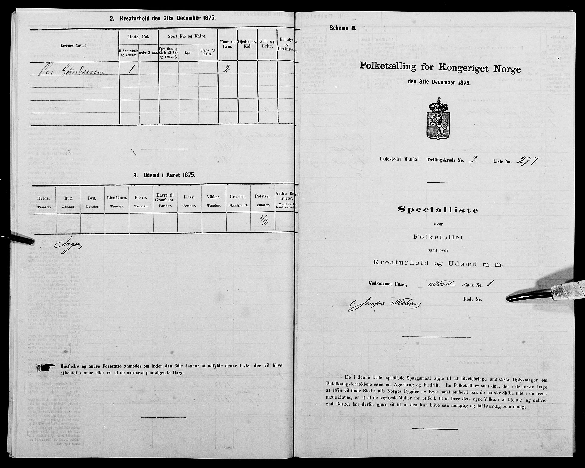 SAK, 1875 census for 1002B Mandal/Mandal, 1875, p. 582