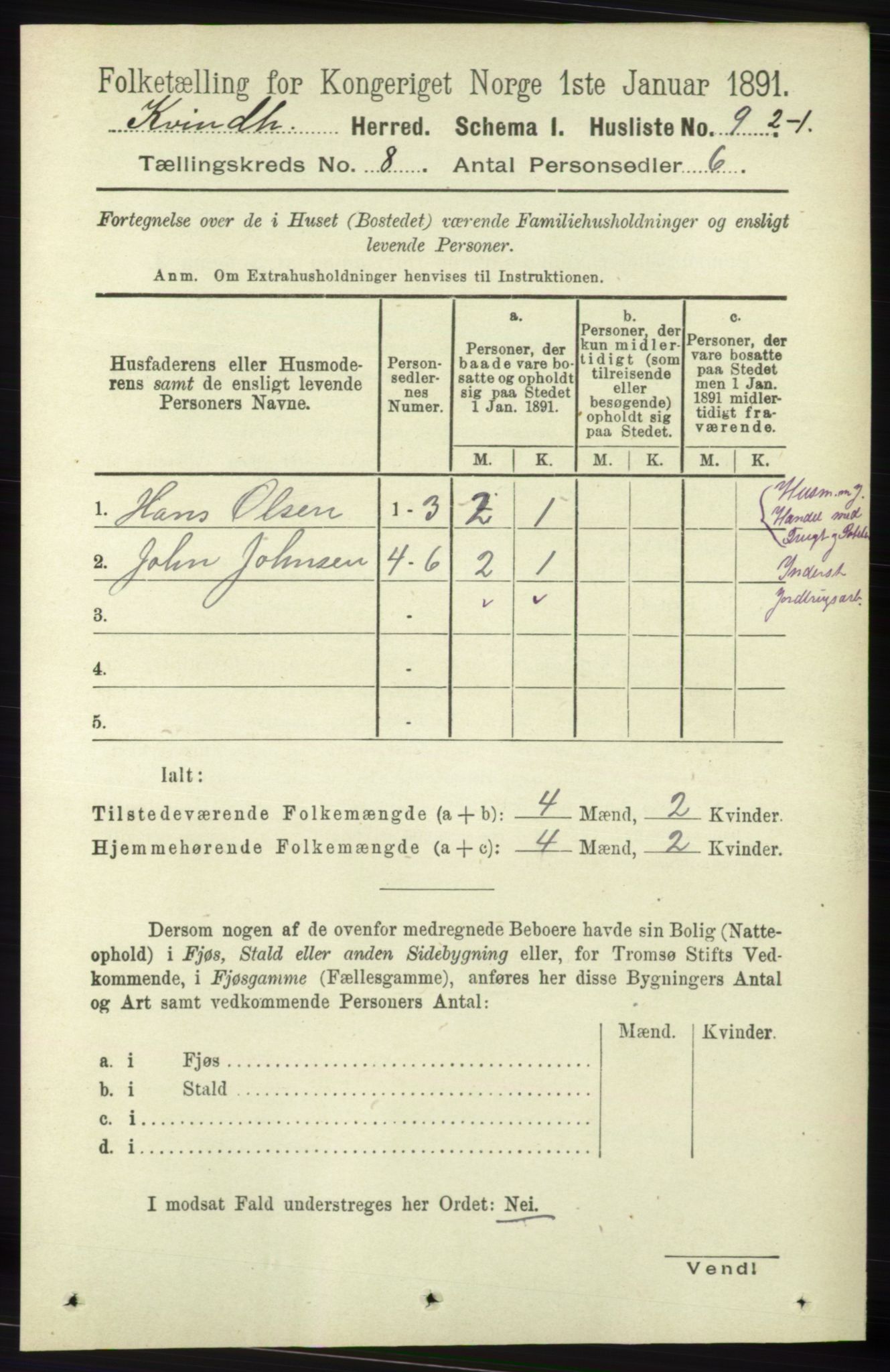 RA, 1891 census for 1224 Kvinnherad, 1891, p. 2930