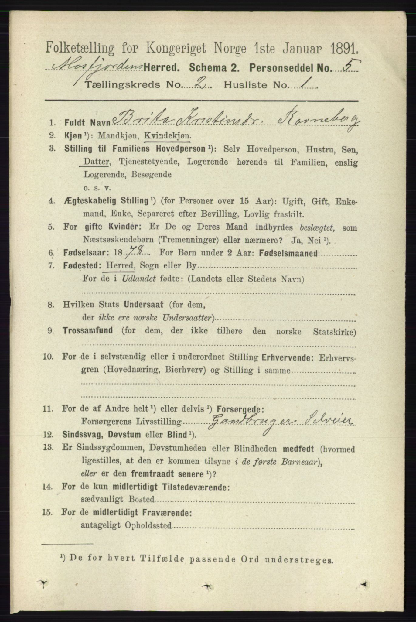 RA, 1891 census for 1266 Masfjorden, 1891, p. 195