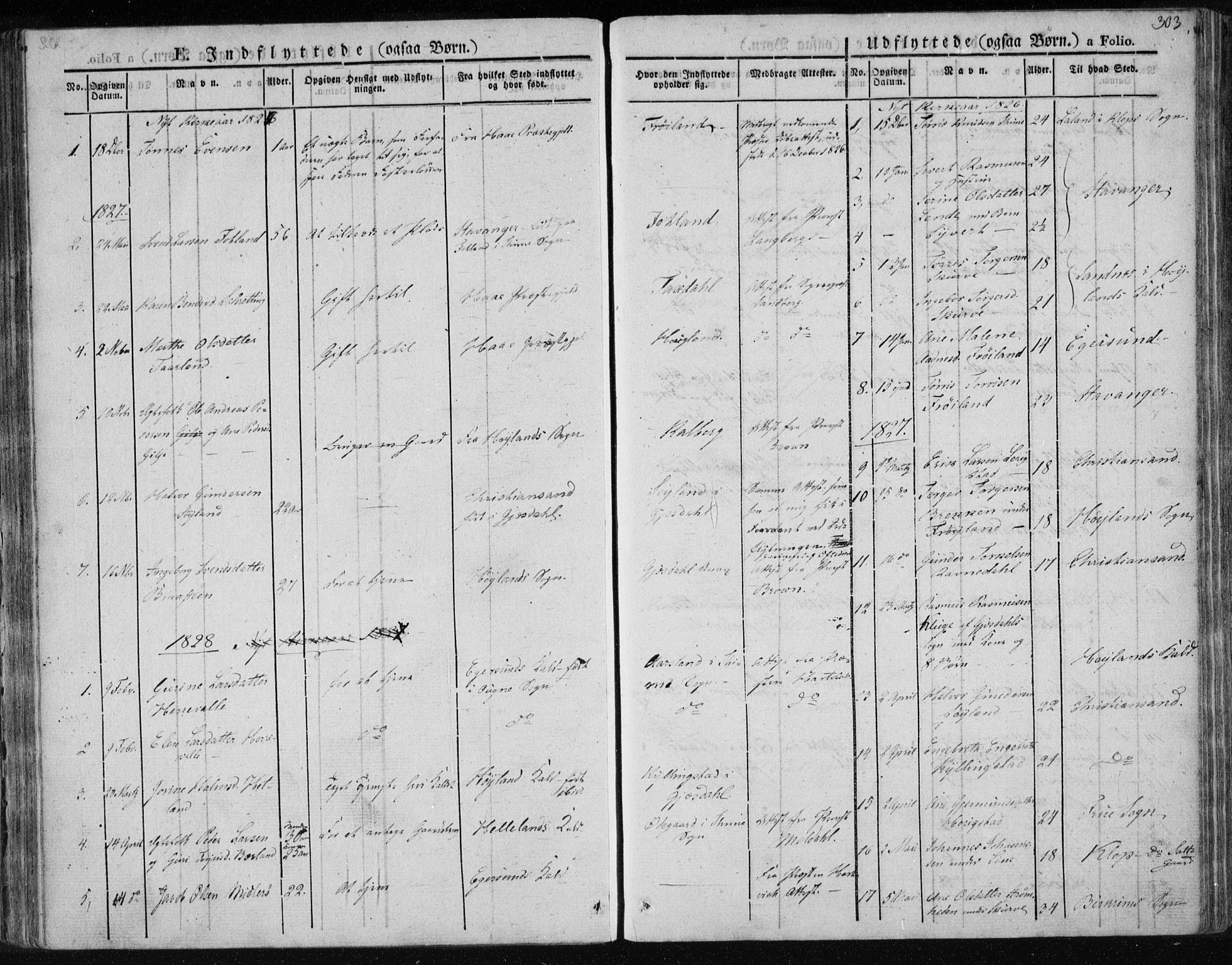 Lye sokneprestkontor, SAST/A-101794/001/30BA/L0004: Parish register (official) no. A 4, 1826-1841, p. 303