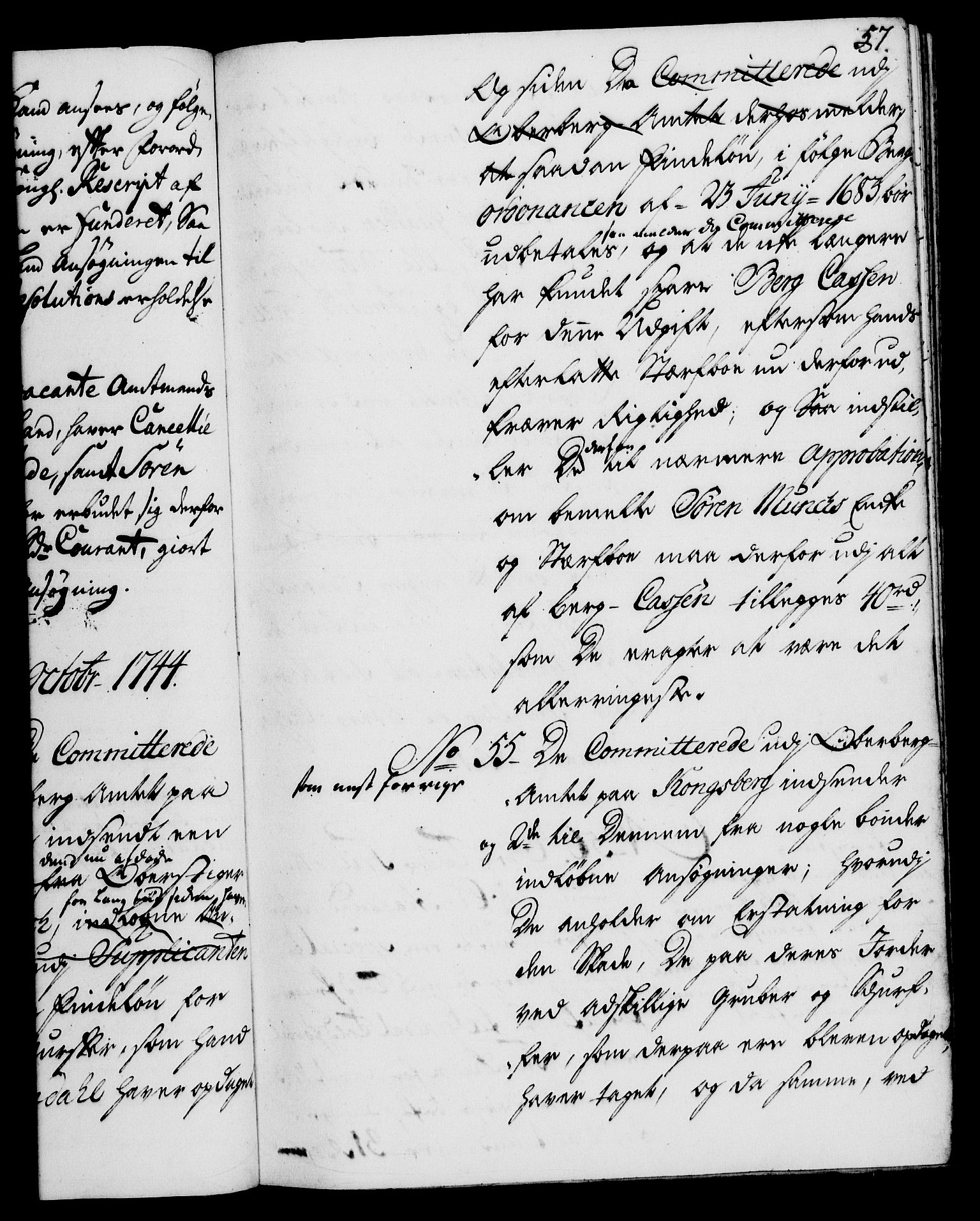 Rentekammeret, Kammerkanselliet, AV/RA-EA-3111/G/Gh/Gha/L0026: Norsk ekstraktmemorialprotokoll (merket RK 53.71), 1744-1745, p. 57
