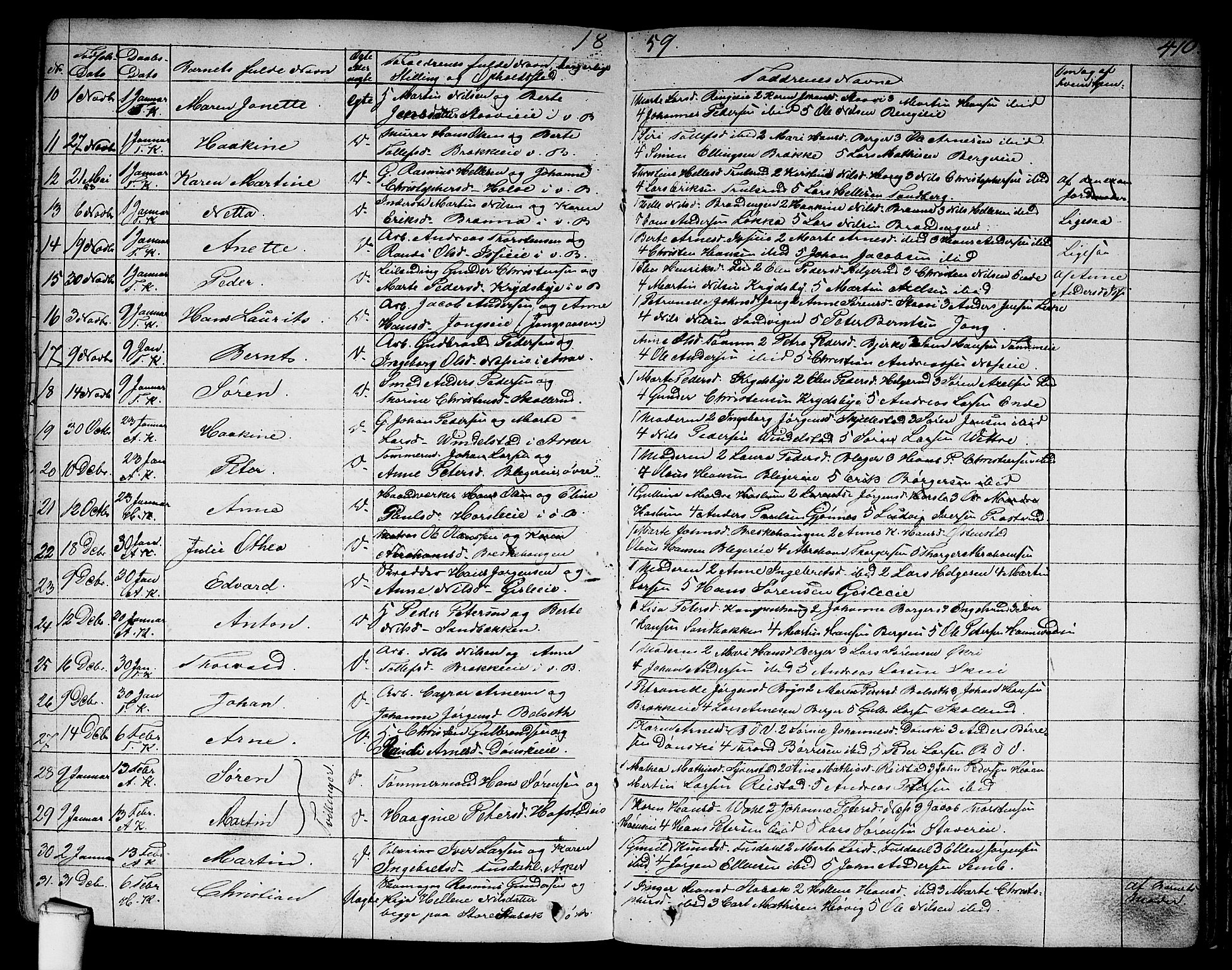 Asker prestekontor Kirkebøker, SAO/A-10256a/F/Fa/L0007: Parish register (official) no. I 7, 1825-1864, p. 410