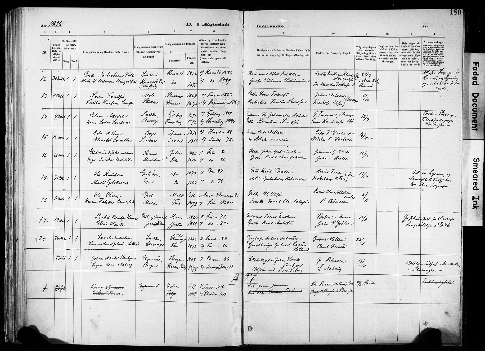 Hetland sokneprestkontor, AV/SAST-A-101826/30/30BA/L0011: Parish register (official) no. A 11, 1884-1911, p. 180