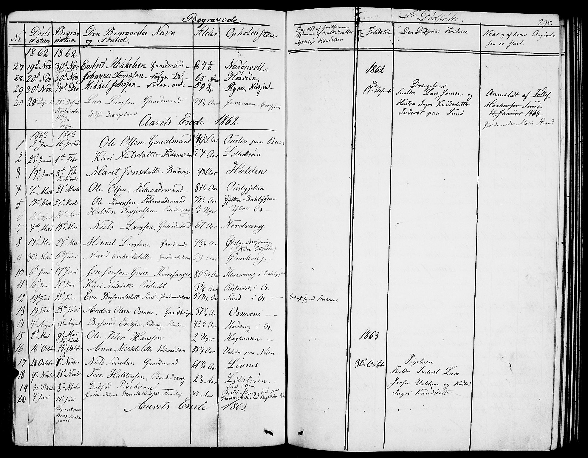 Tolga prestekontor, AV/SAH-PREST-062/L/L0004: Parish register (copy) no. 4, 1845-1887, p. 295