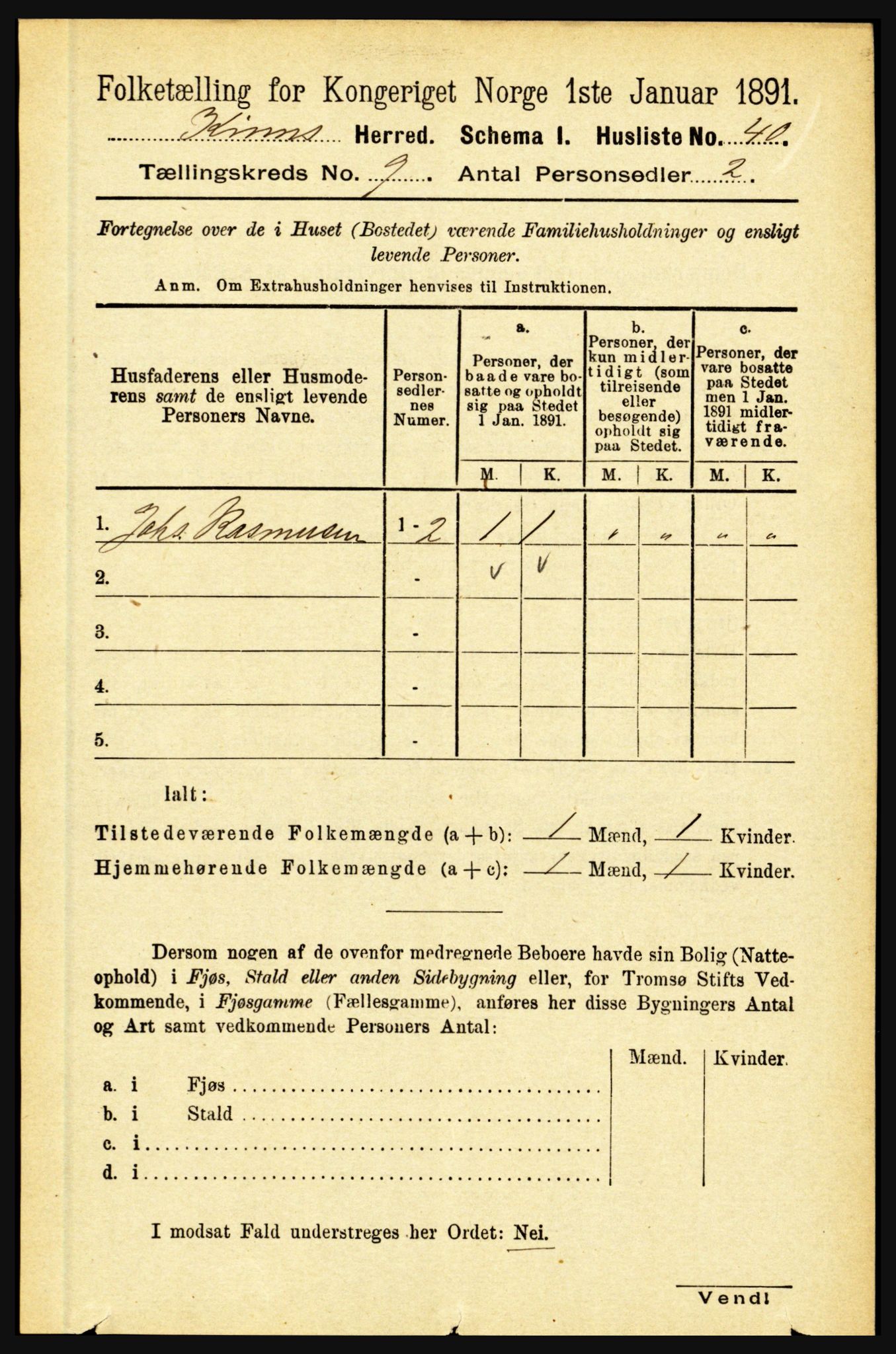 RA, 1891 census for 1437 Kinn, 1891, p. 3440
