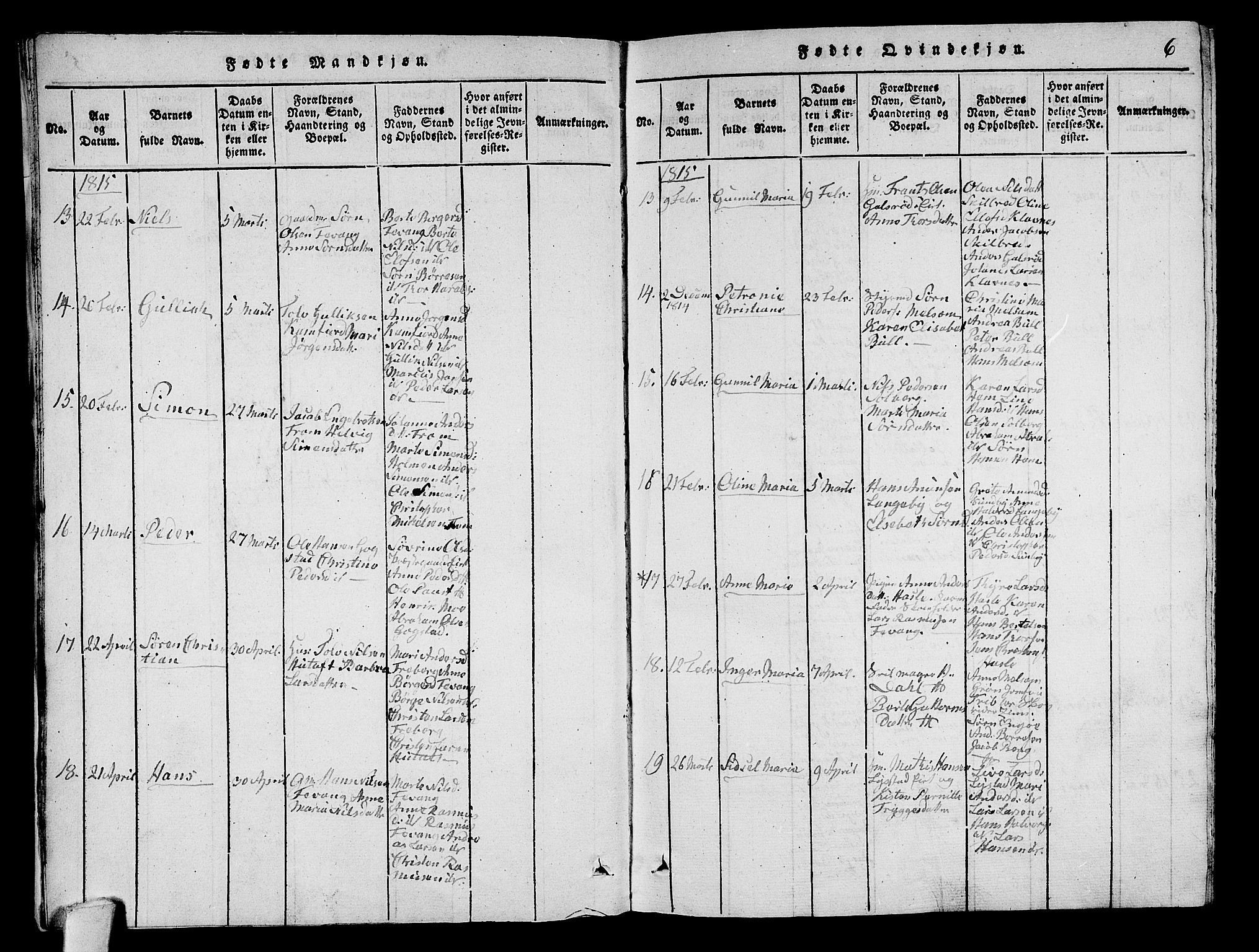 Sandar kirkebøker, SAKO/A-243/G/Ga/L0001: Parish register (copy) no. 1, 1814-1835, p. 6