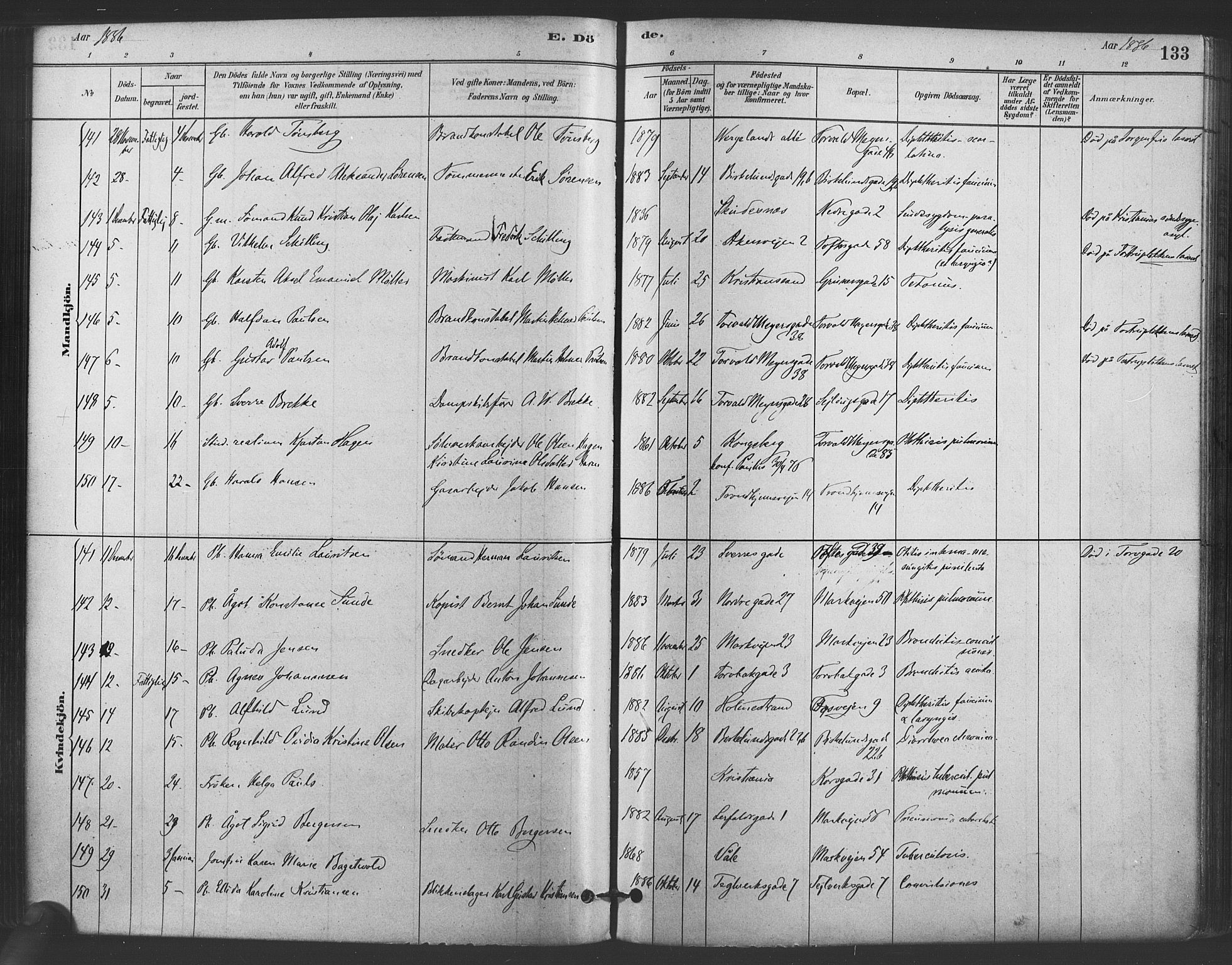 Paulus prestekontor Kirkebøker, AV/SAO-A-10871/F/Fa/L0005: Parish register (official) no. 5, 1879-1889, p. 133