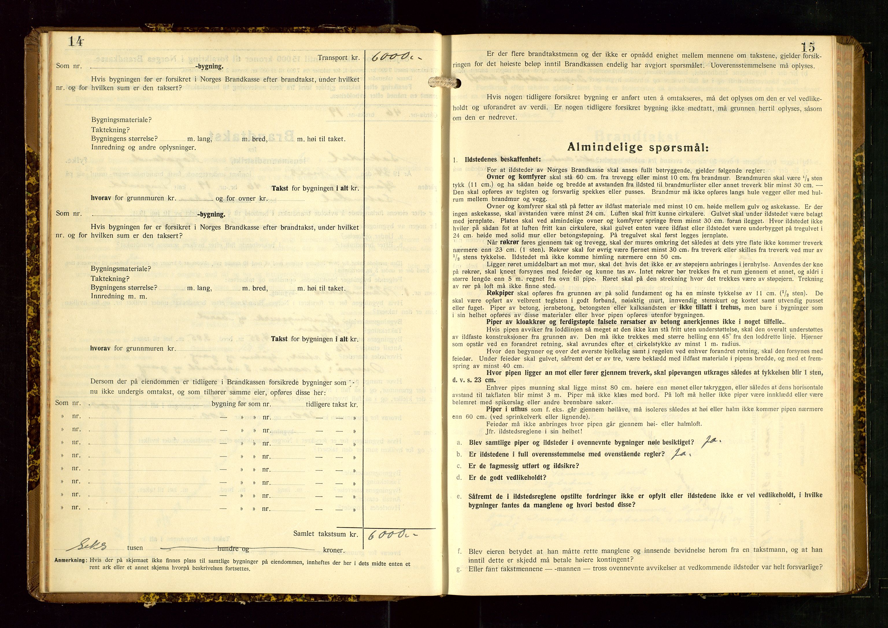 Sokndal lensmannskontor, AV/SAST-A-100417/Gob/L0008: "Brandtakst-Protokoll", 1937-1955, p. 14-15