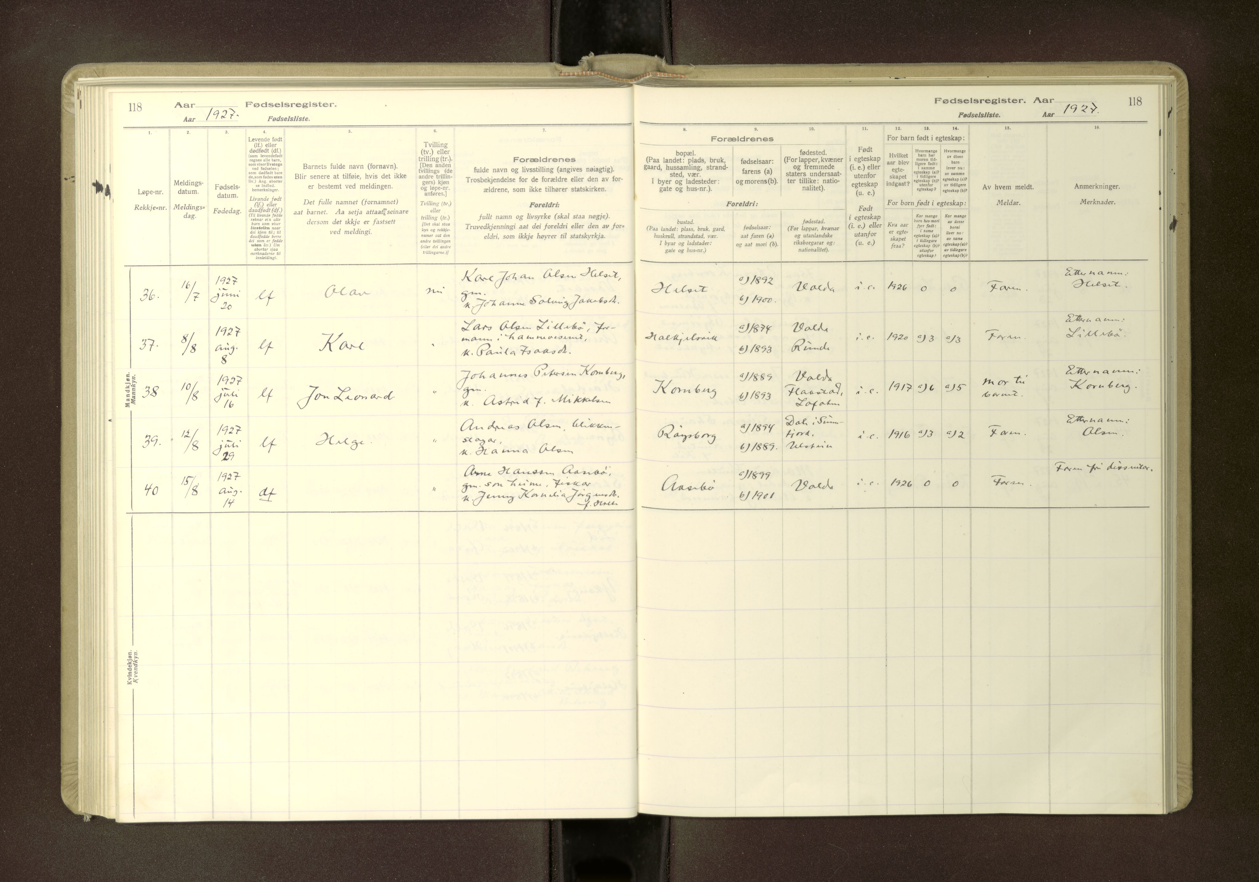 Ministerialprotokoller, klokkerbøker og fødselsregistre - Møre og Romsdal, SAT/A-1454/511/L0165: Birth register no. 511---, 1916-1937, p. 118