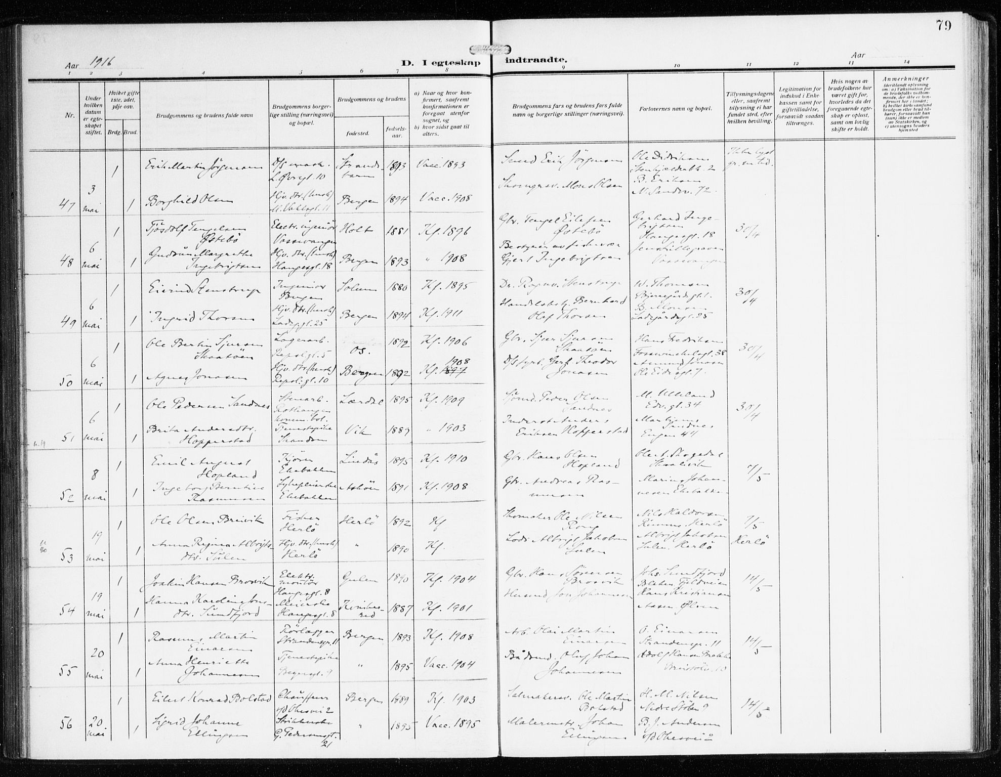 Sandviken Sokneprestembete, AV/SAB-A-77601/H/Ha/L0015: Parish register (official) no. D 2, 1911-1923, p. 79