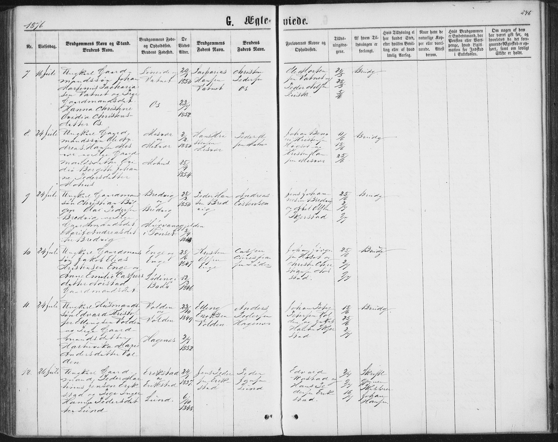 Ministerialprotokoller, klokkerbøker og fødselsregistre - Nordland, SAT/A-1459/852/L0739: Parish register (official) no. 852A09, 1866-1877, p. 246