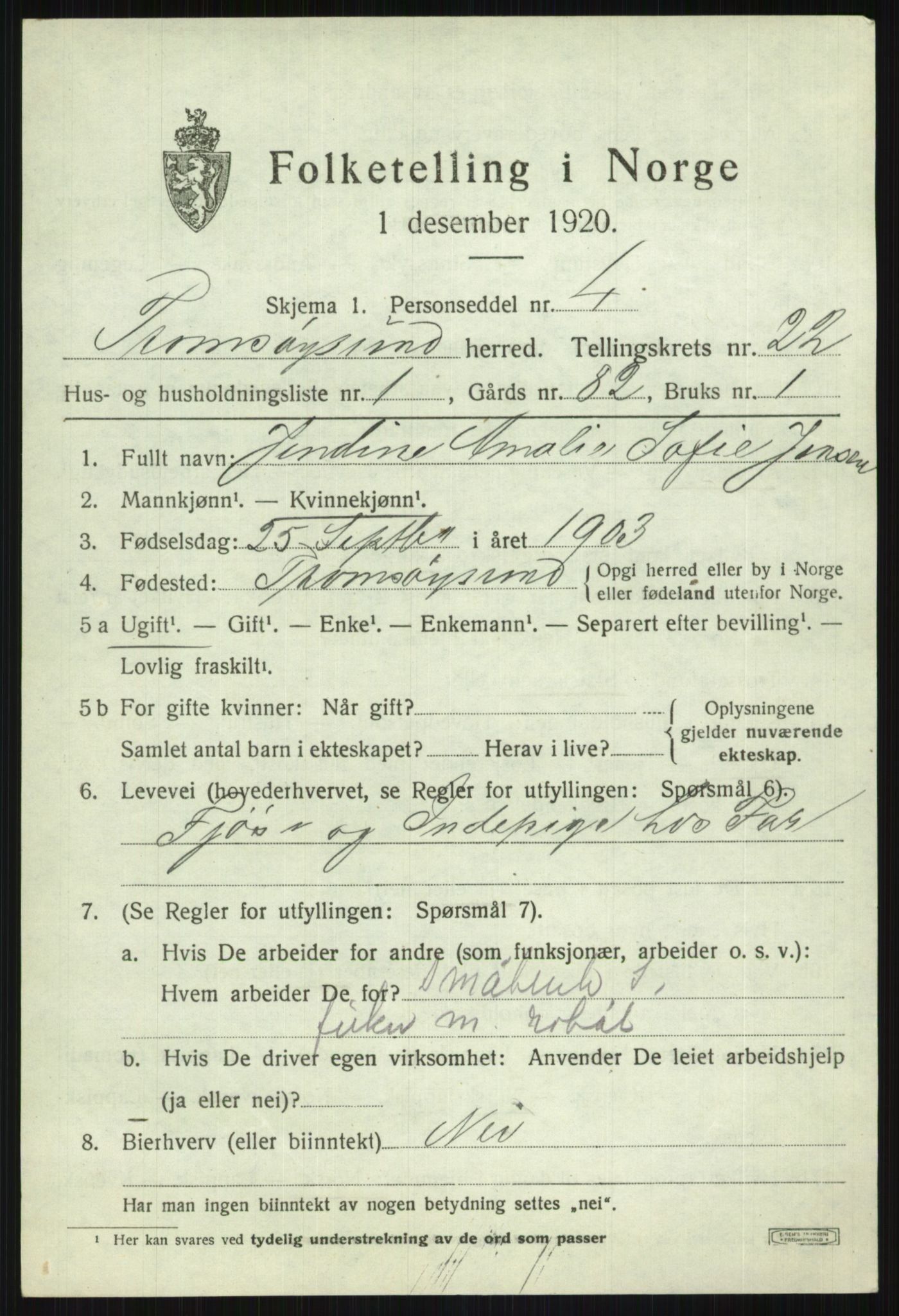 SATØ, 1920 census for Tromsøysund, 1920, p. 11270