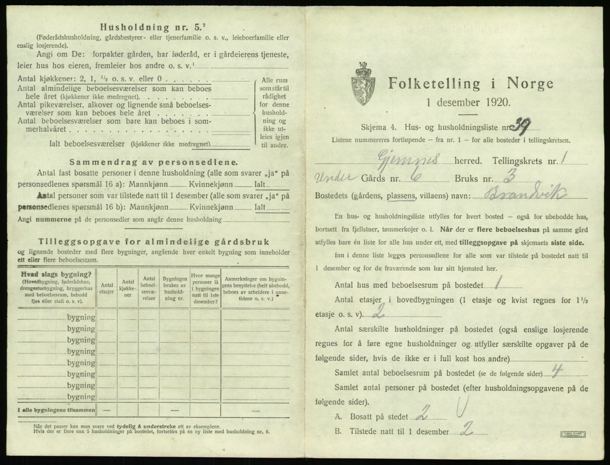 SAT, 1920 census for Gjemnes, 1920, p. 98