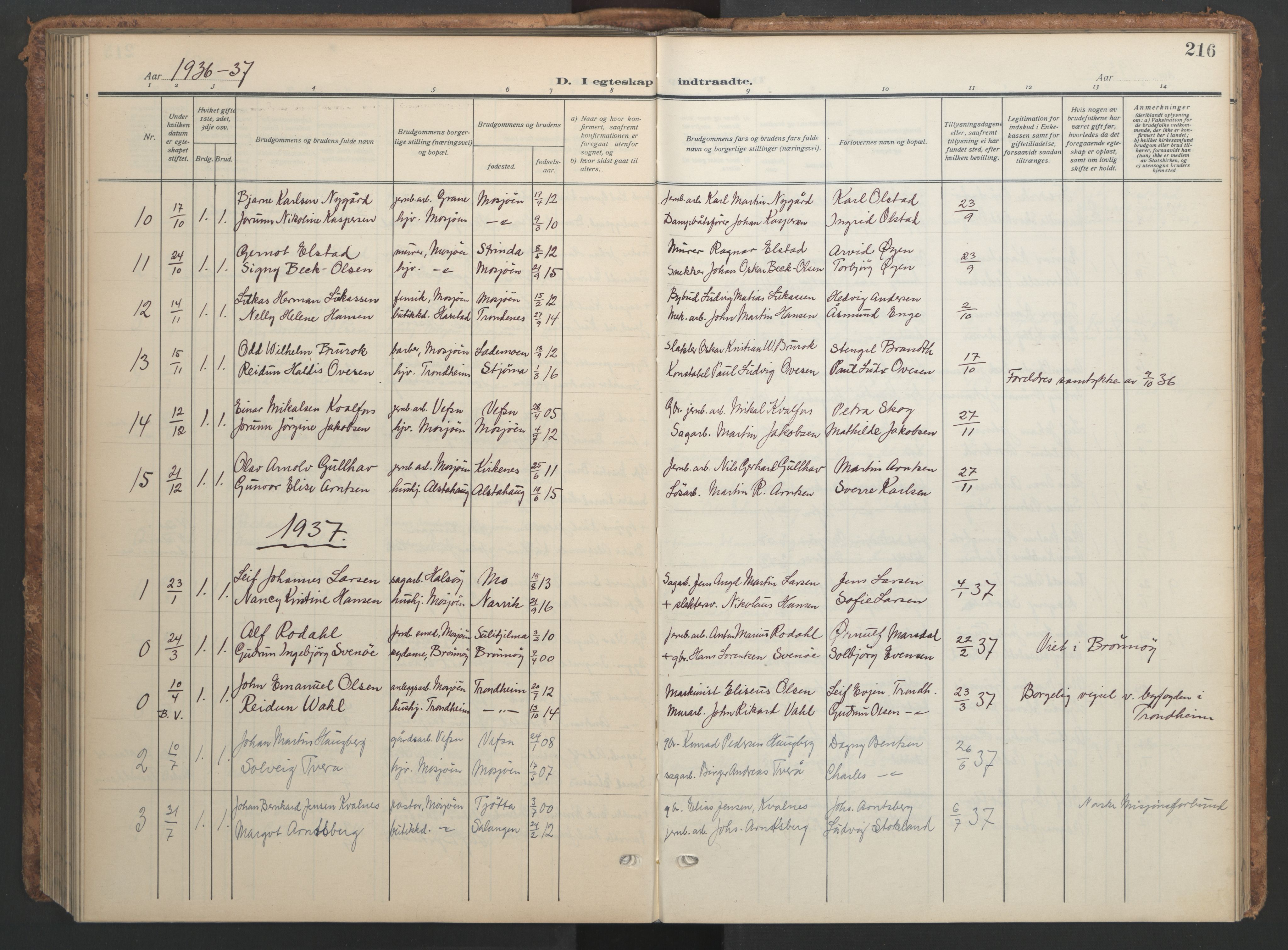 Ministerialprotokoller, klokkerbøker og fødselsregistre - Nordland, AV/SAT-A-1459/820/L0303: Parish register (copy) no. 820C05, 1917-1952, p. 216