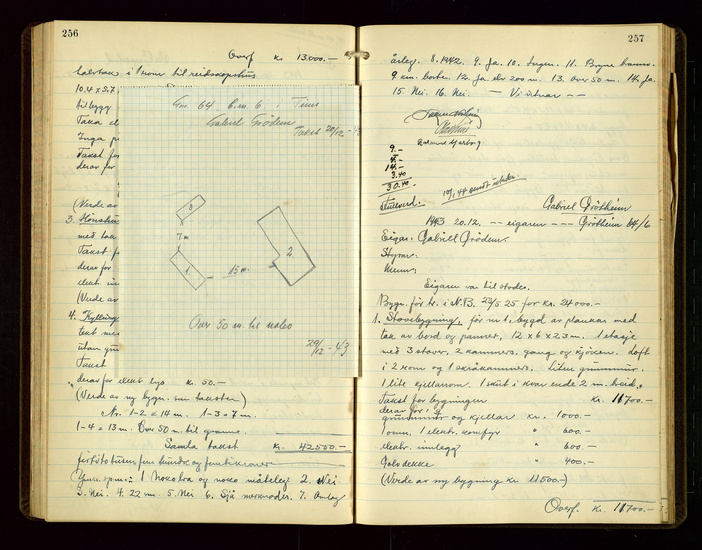 Time lensmannskontor, SAST/A-100420/Goa/L0004: "Branntakstprotokoll", 1940-1947, p. 256-257