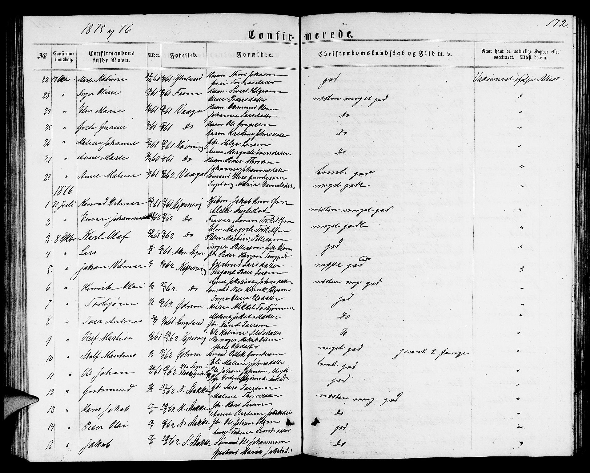 Avaldsnes sokneprestkontor, SAST/A -101851/H/Ha/Hab/L0004: Parish register (copy) no. B 4, 1861-1876, p. 172