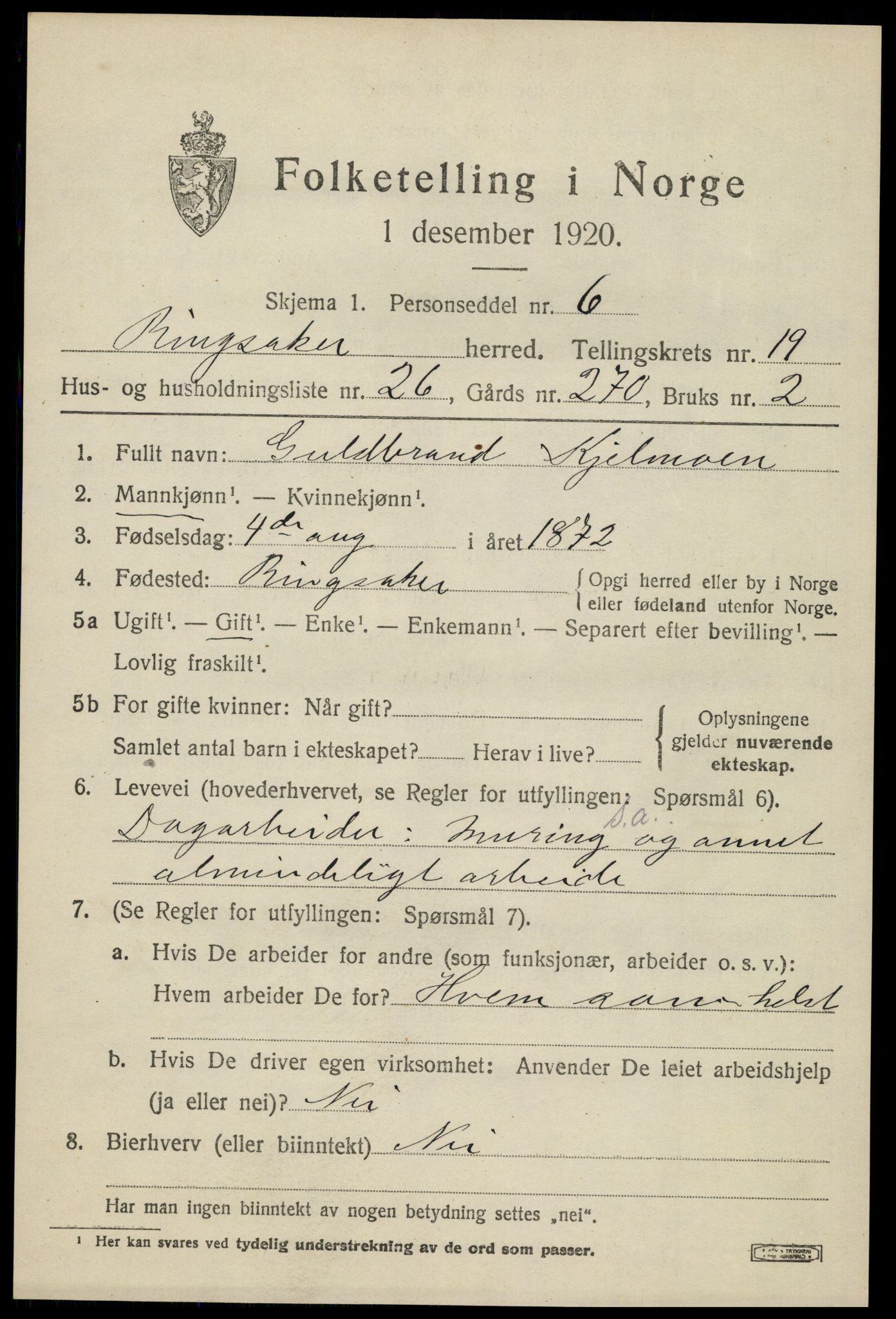 SAH, 1920 census for Ringsaker, 1920, p. 26850