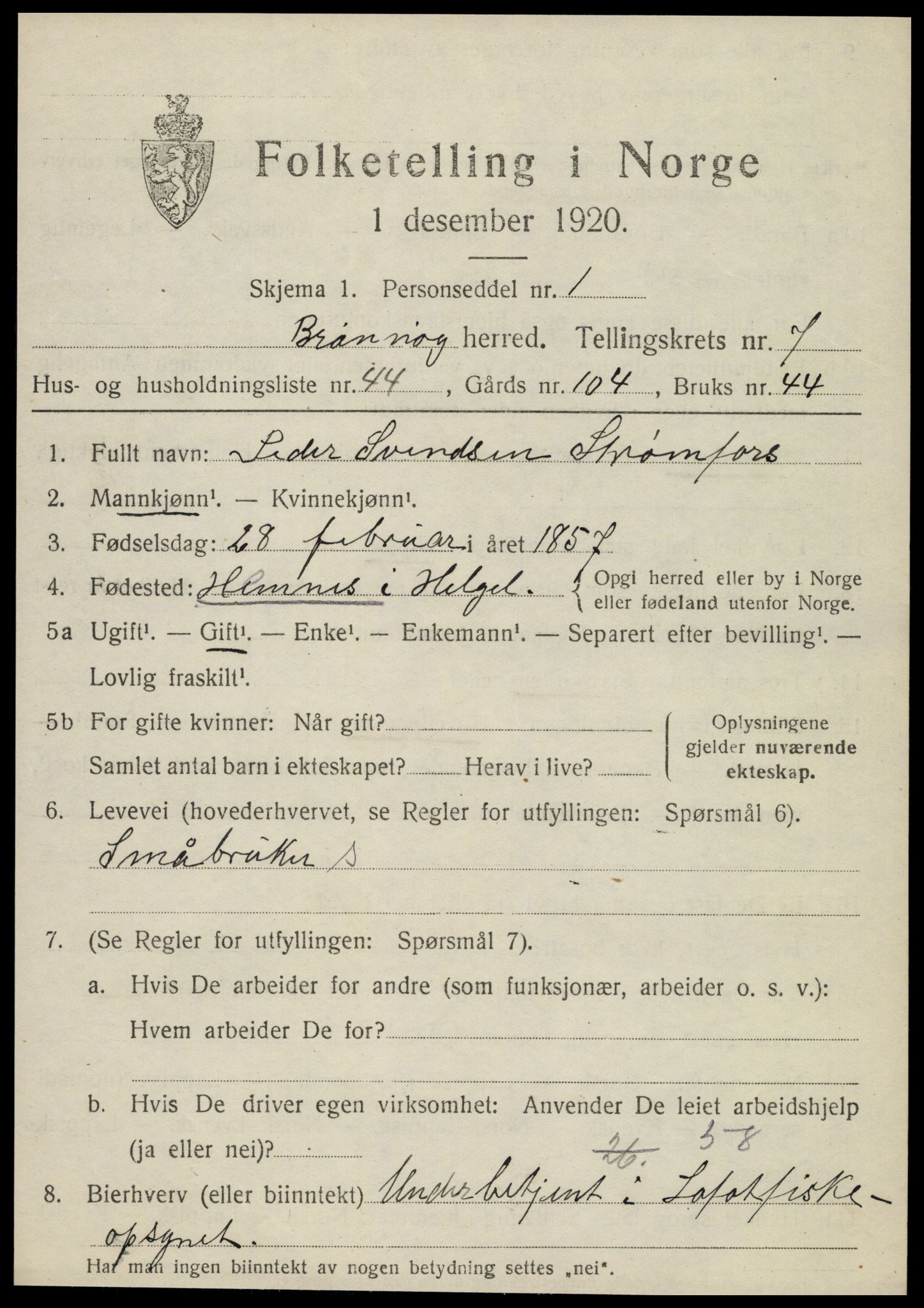 SAT, 1920 census for Brønnøy, 1920, p. 5680