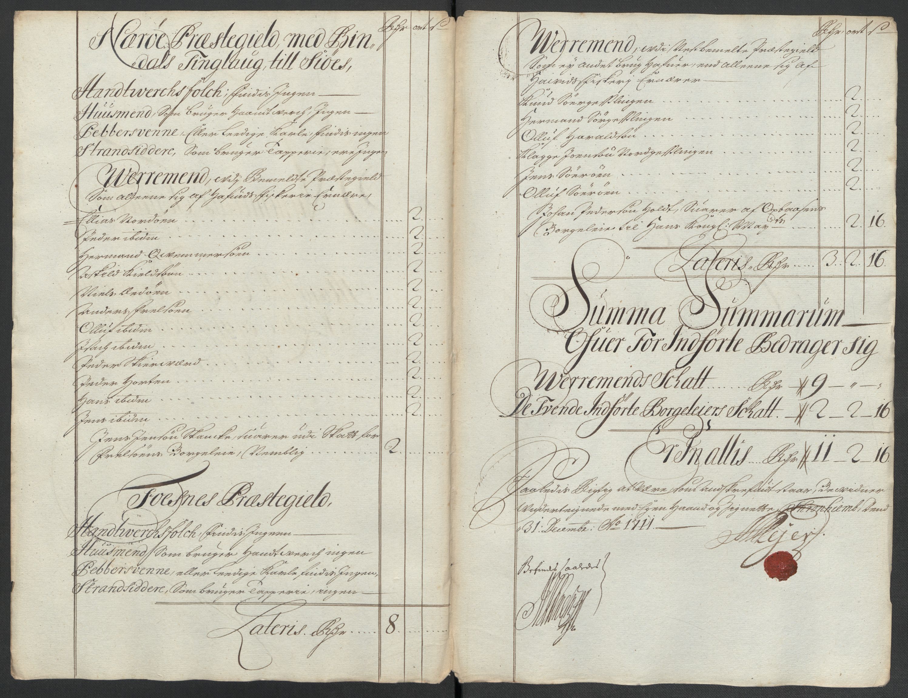 Rentekammeret inntil 1814, Reviderte regnskaper, Fogderegnskap, AV/RA-EA-4092/R64/L4432: Fogderegnskap Namdal, 1711, p. 117