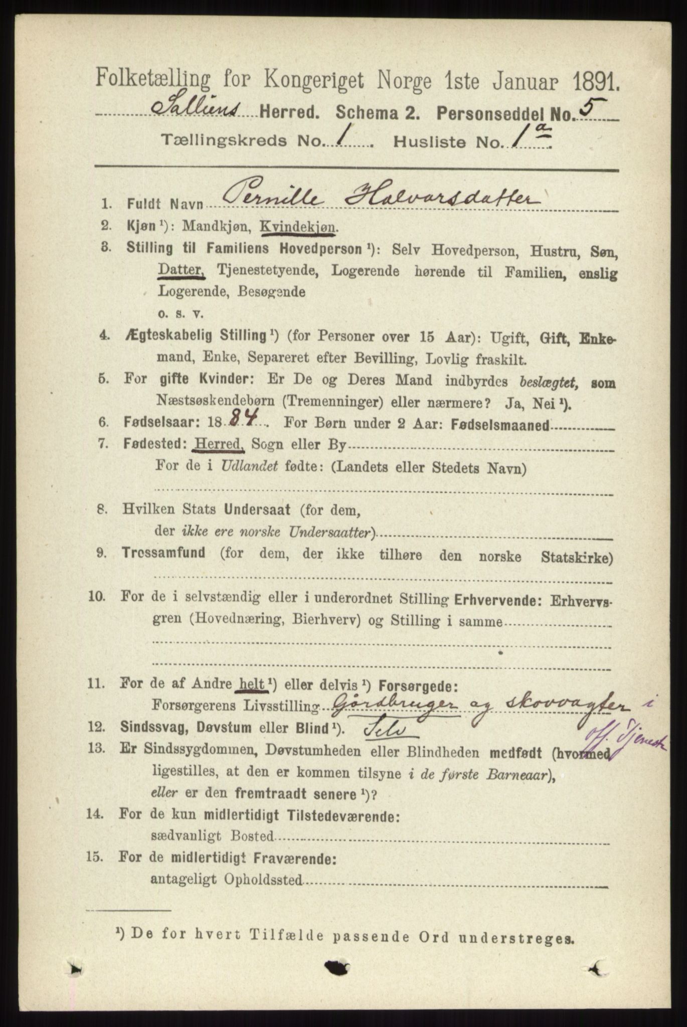 RA, 1891 census for 0431 Sollia, 1891, p. 97