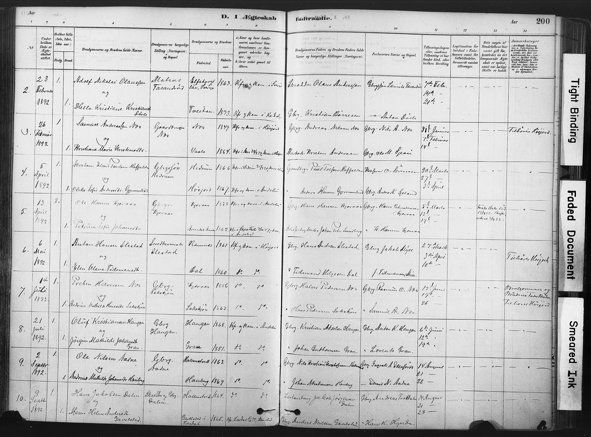 Andebu kirkebøker, AV/SAKO-A-336/F/Fa/L0007: Parish register (official) no. 7, 1878-1899, p. 200