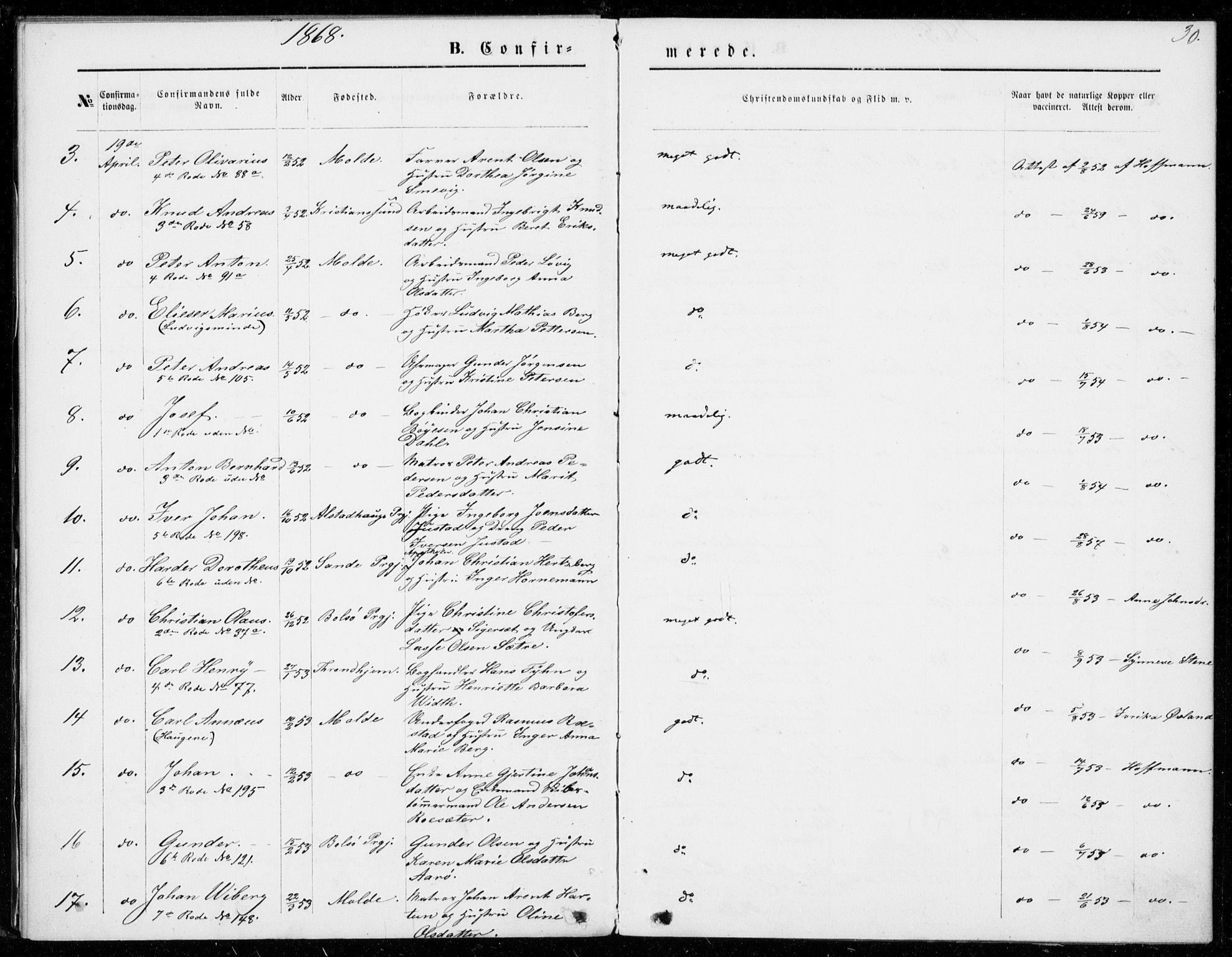 Ministerialprotokoller, klokkerbøker og fødselsregistre - Møre og Romsdal, AV/SAT-A-1454/558/L0690: Parish register (official) no. 558A04, 1864-1872, p. 30