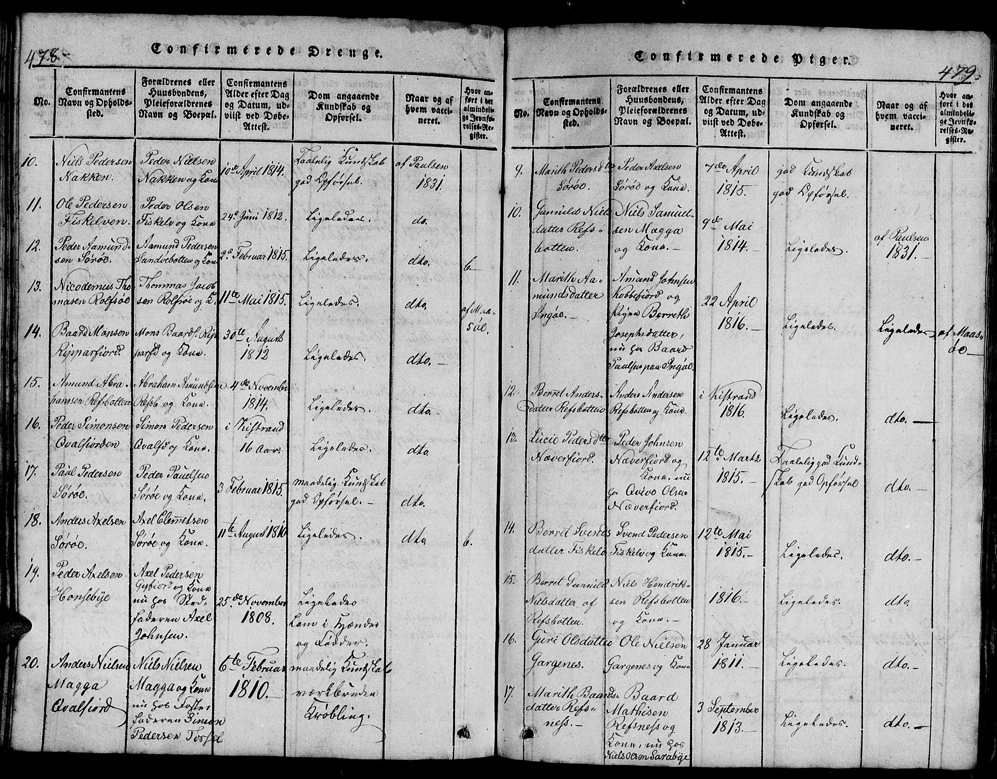 Hammerfest sokneprestkontor, SATØ/S-1347/H/Hb/L0001.klokk: Parish register (copy) no. 1, 1822-1850, p. 478-479