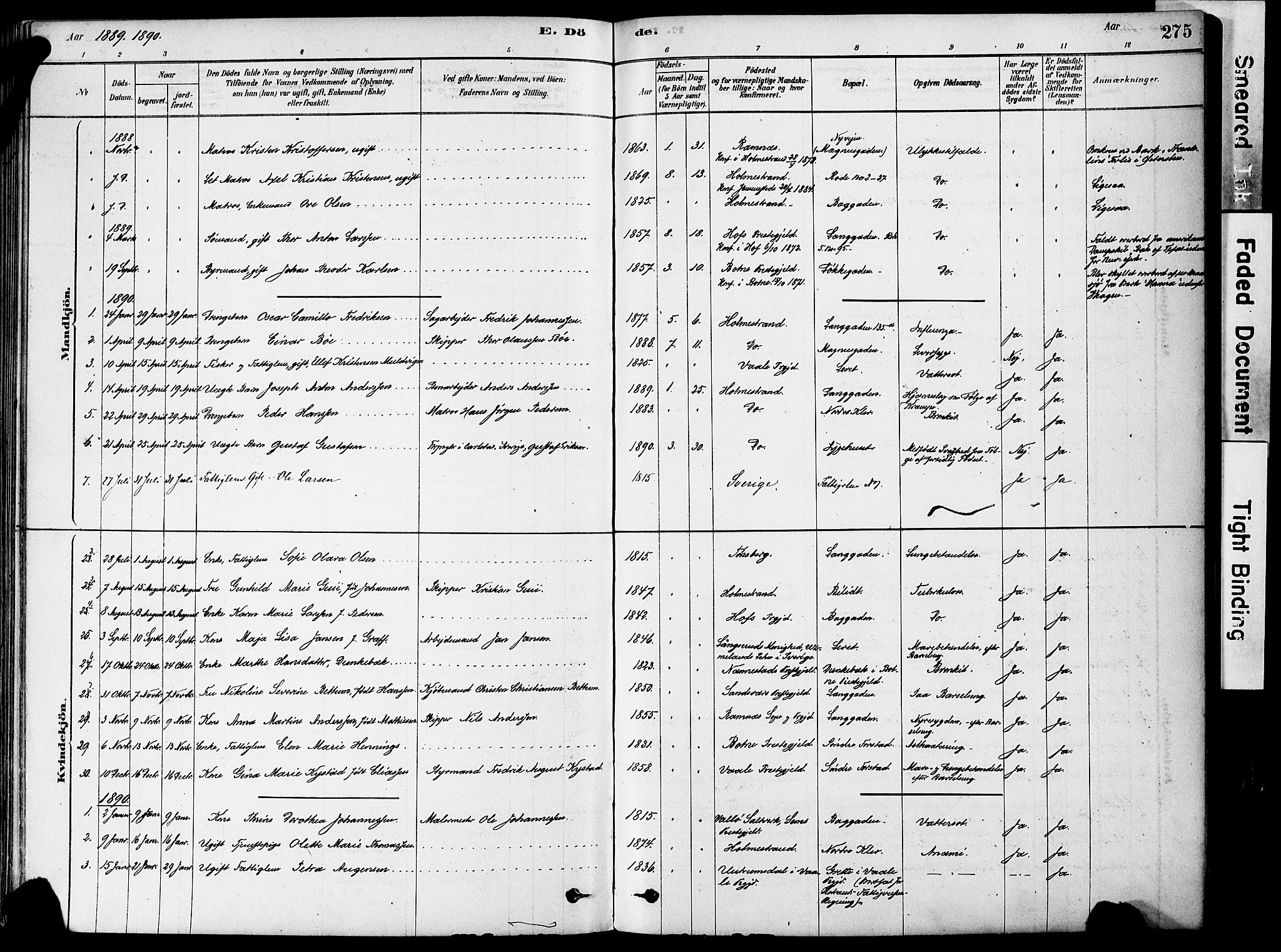 Holmestrand kirkebøker, AV/SAKO-A-346/F/Fa/L0004: Parish register (official) no. 4, 1880-1901, p. 275