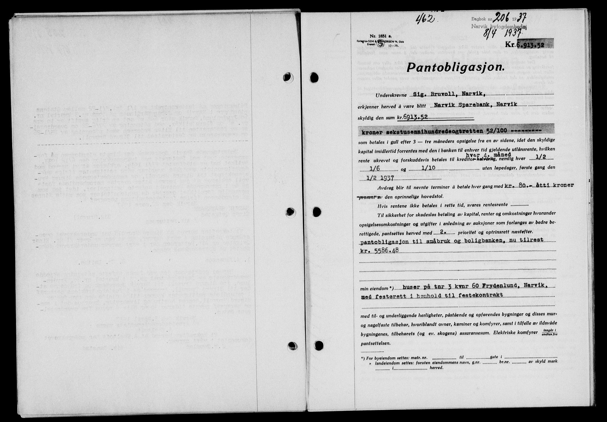 Narvik sorenskriveri, SAT/A-0002/1/2/2C/2Ca/L0011: Mortgage book no. 14, 1935-1937, Deed date: 08.04.1937