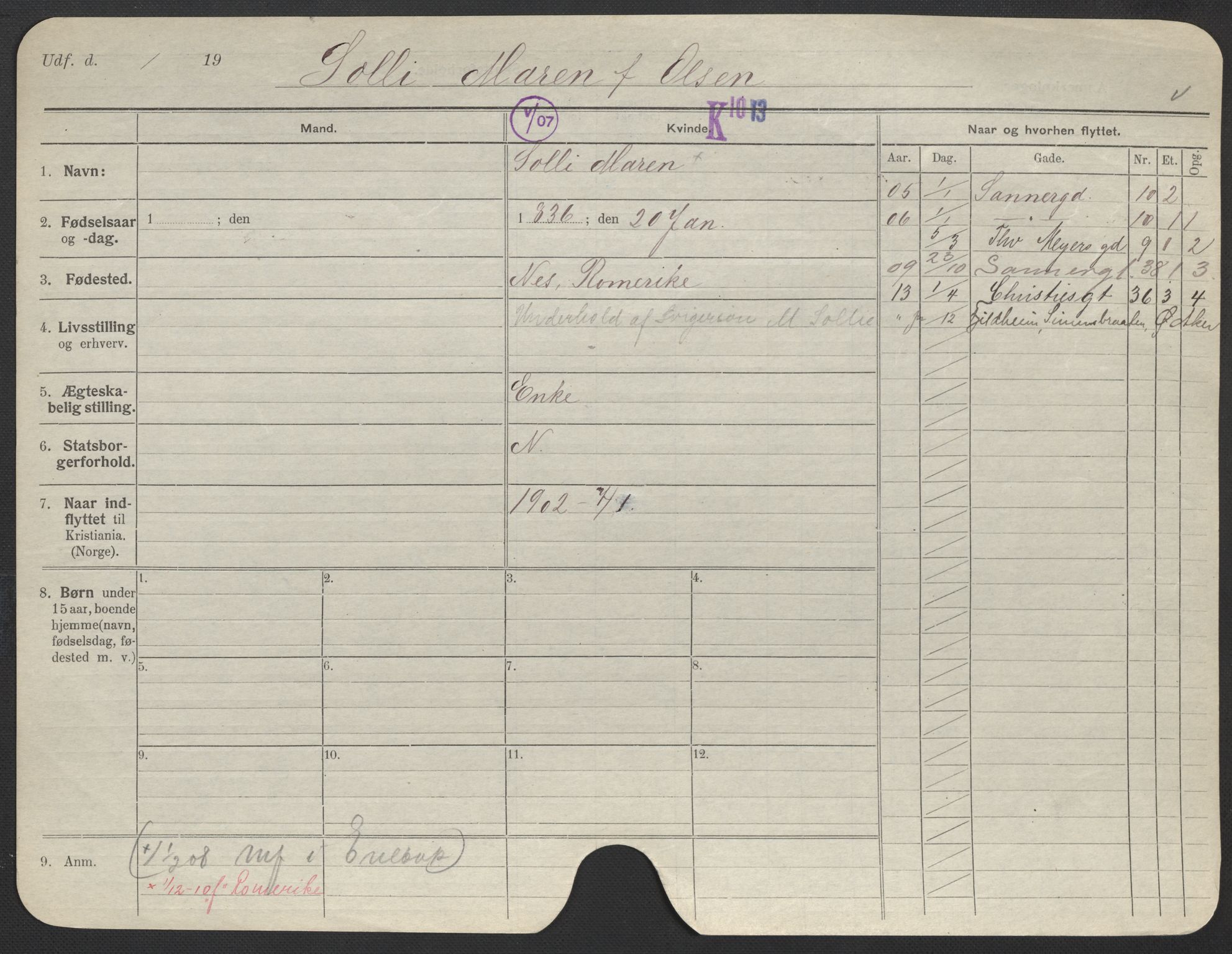 Oslo folkeregister, Registerkort, AV/SAO-A-11715/F/Fa/Fac/L0024: Kvinner, 1906-1914, p. 124a