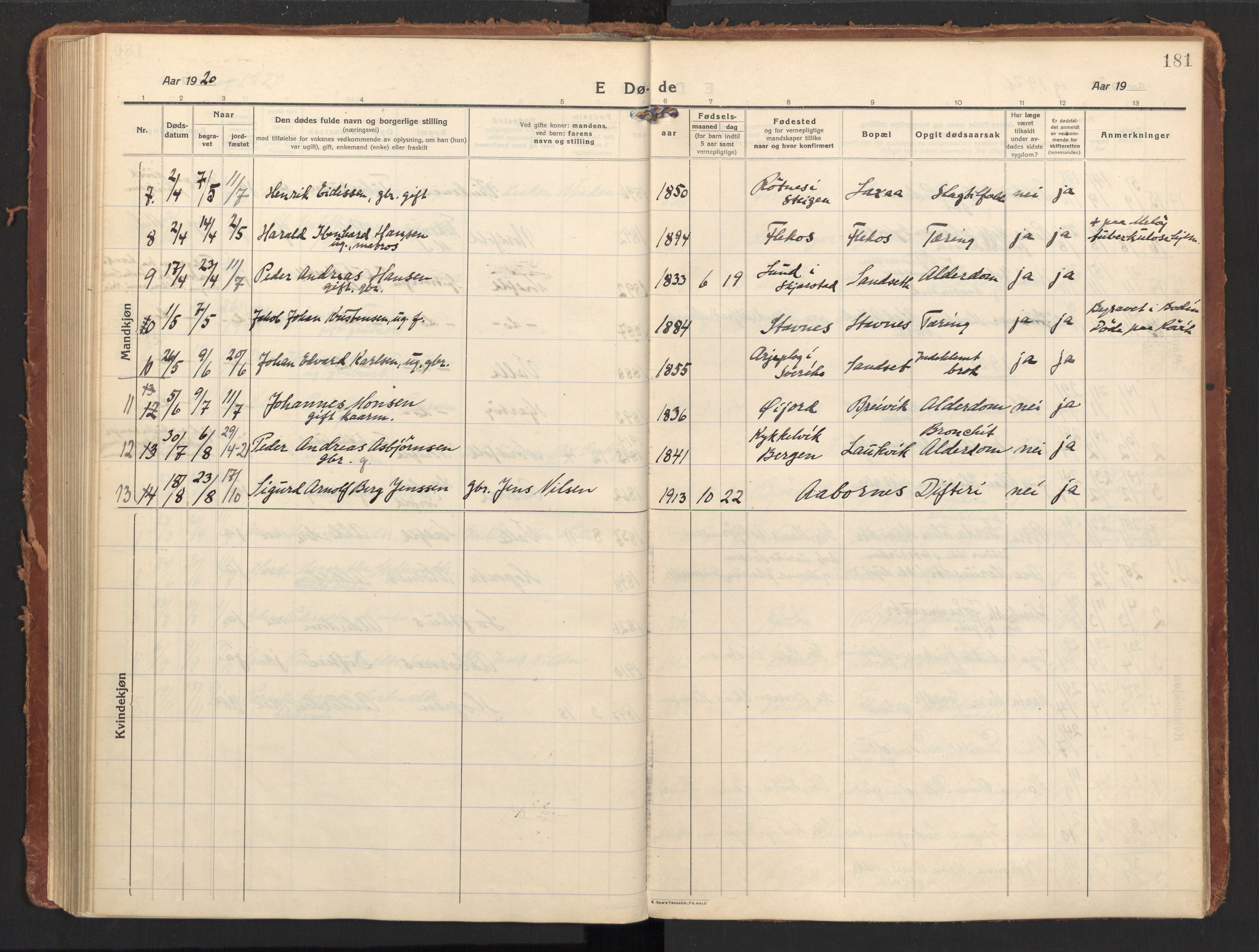 Ministerialprotokoller, klokkerbøker og fødselsregistre - Nordland, AV/SAT-A-1459/858/L0833: Parish register (official) no. 858A03, 1916-1934, p. 181