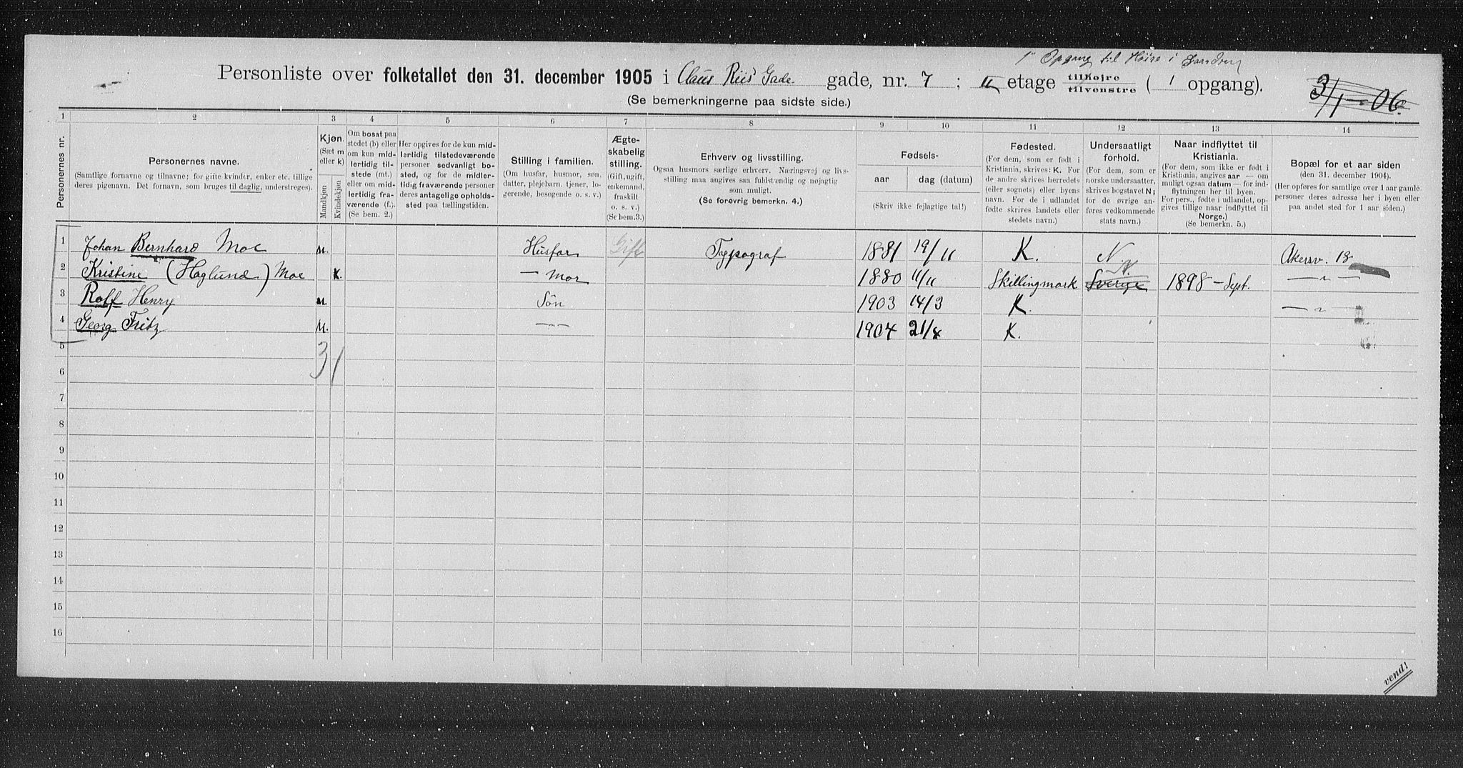 OBA, Municipal Census 1905 for Kristiania, 1905, p. 6694