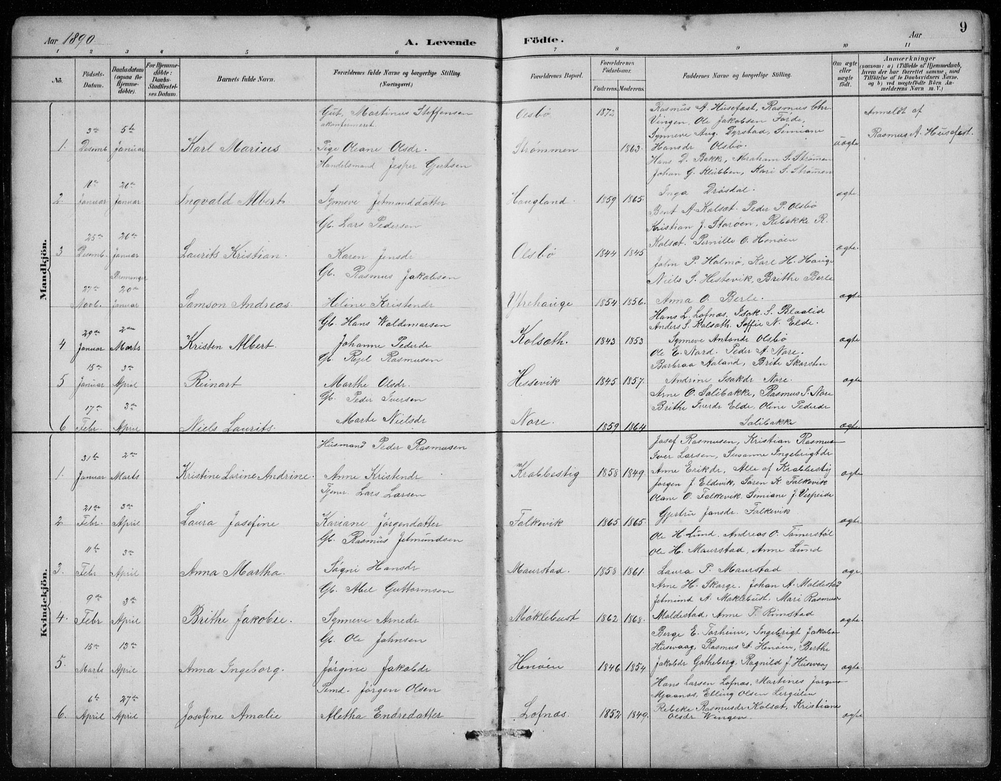 Davik sokneprestembete, AV/SAB-A-79701/H/Hab/Habc/L0002: Parish register (copy) no. C 2, 1889-1906, p. 9