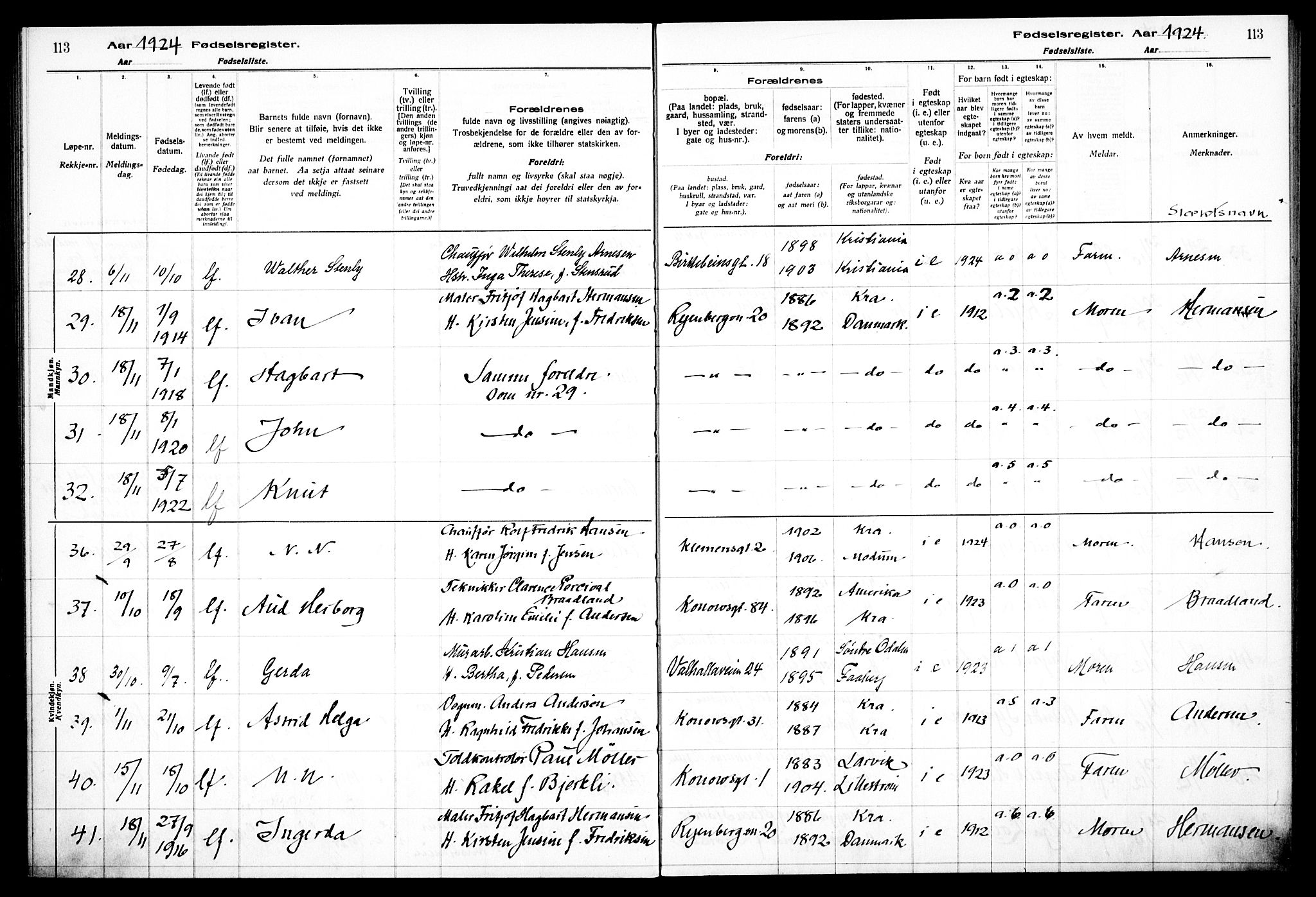 Gamlebyen prestekontor Kirkebøker, AV/SAO-A-10884/J/Ja/L0001: Birth register no. 1, 1916-1936, p. 113