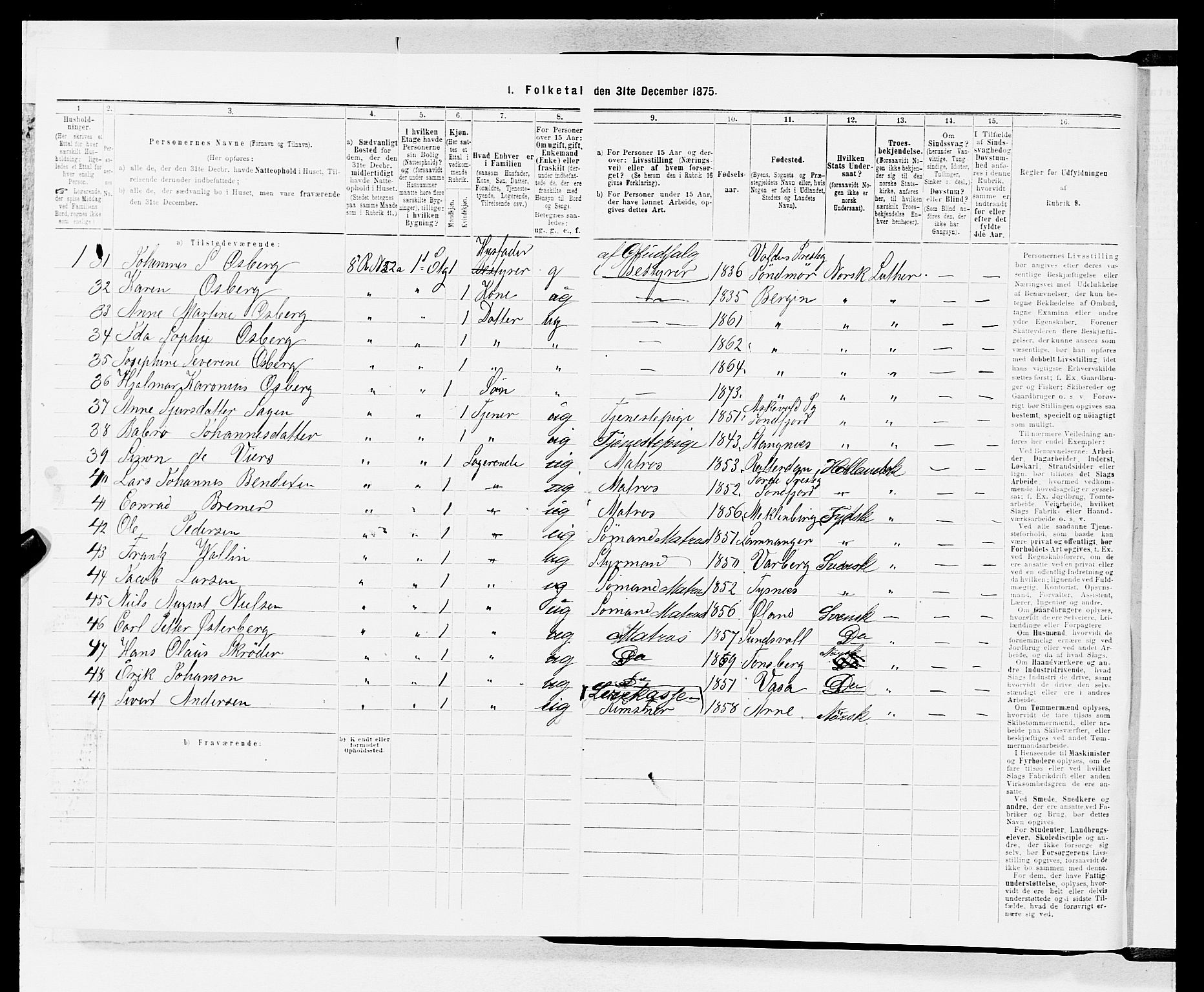 SAB, 1875 census for 1301 Bergen, 1875, p. 1537