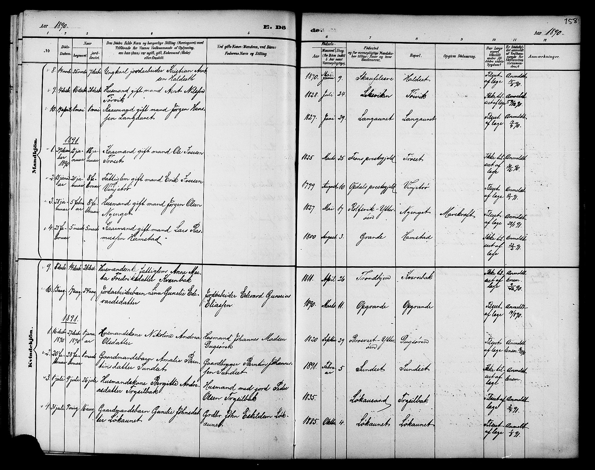 Ministerialprotokoller, klokkerbøker og fødselsregistre - Nord-Trøndelag, SAT/A-1458/733/L0327: Parish register (copy) no. 733C02, 1888-1918, p. 158