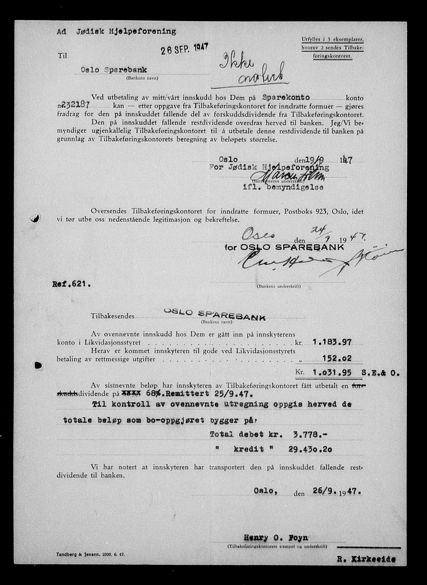 Justisdepartementet, Tilbakeføringskontoret for inndratte formuer, AV/RA-S-1564/H/Hc/Hcc/L0930: --, 1945-1947, p. 88