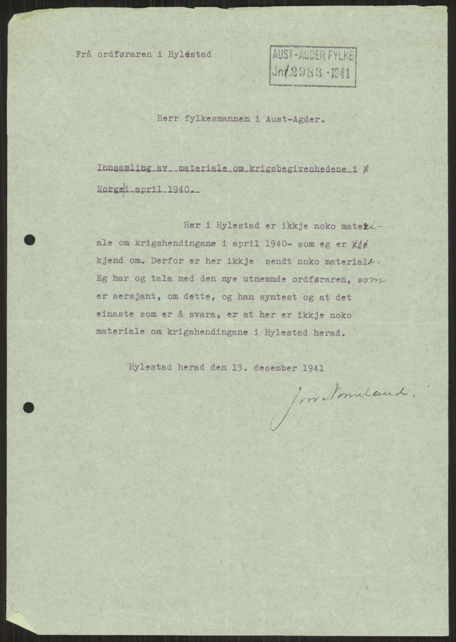 Forsvaret, Forsvarets krigshistoriske avdeling, RA/RAFA-2017/Y/Ya/L0014: II-C-11-31 - Fylkesmenn.  Rapporter om krigsbegivenhetene 1940., 1940, p. 759