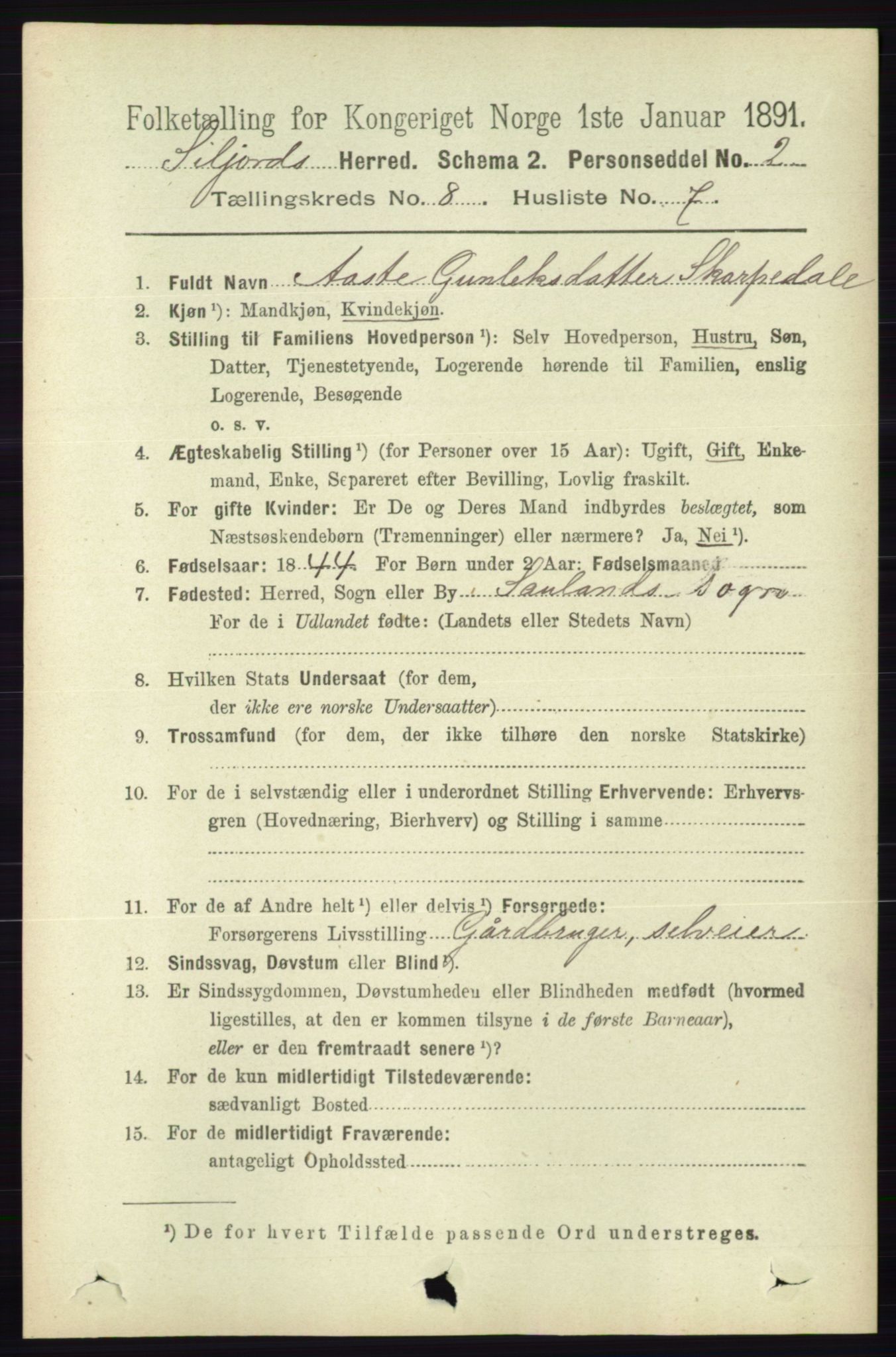 RA, 1891 census for 0828 Seljord, 1891, p. 2909