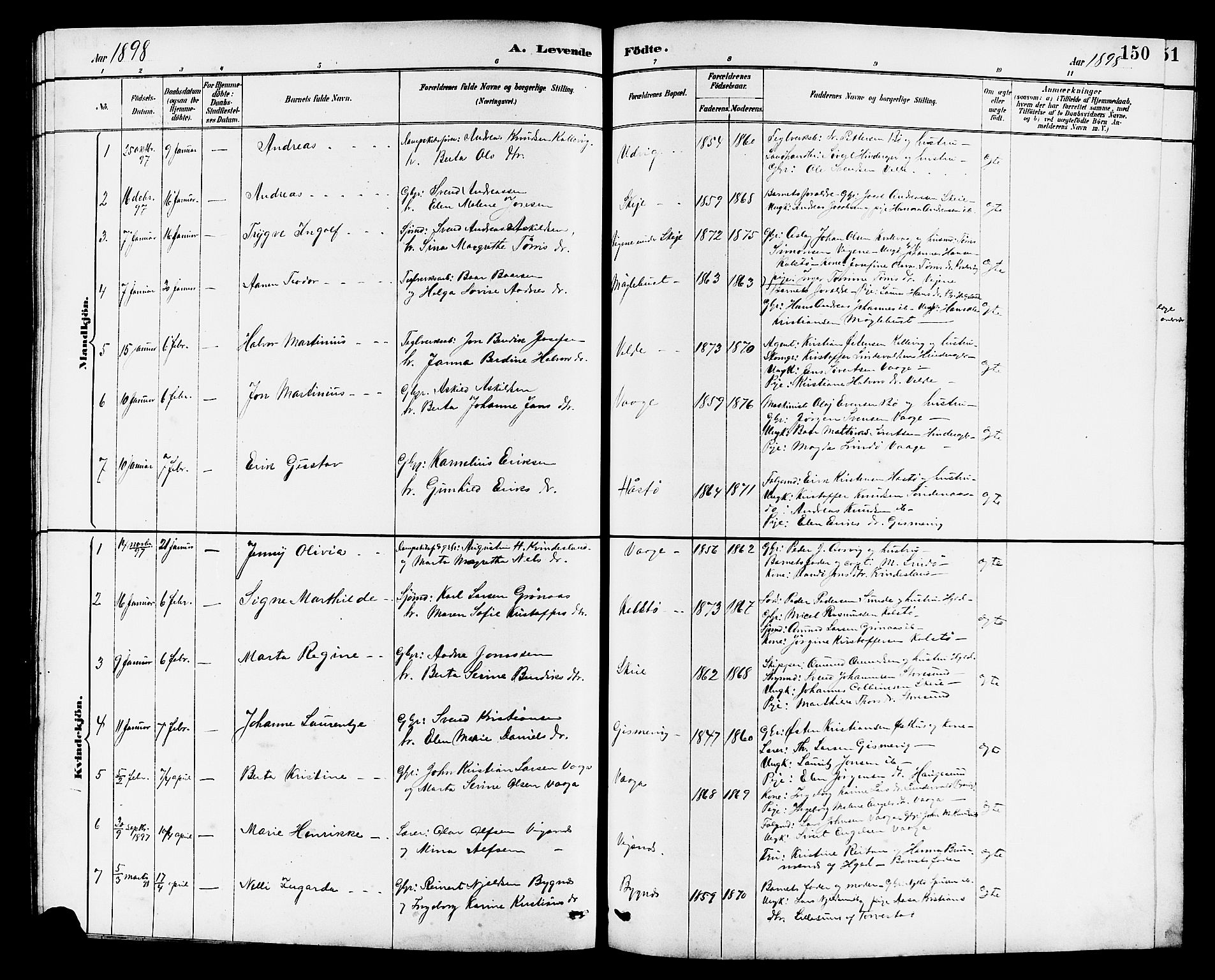 Avaldsnes sokneprestkontor, SAST/A -101851/H/Ha/Hab/L0007: Parish register (copy) no. B 7, 1885-1909, p. 150