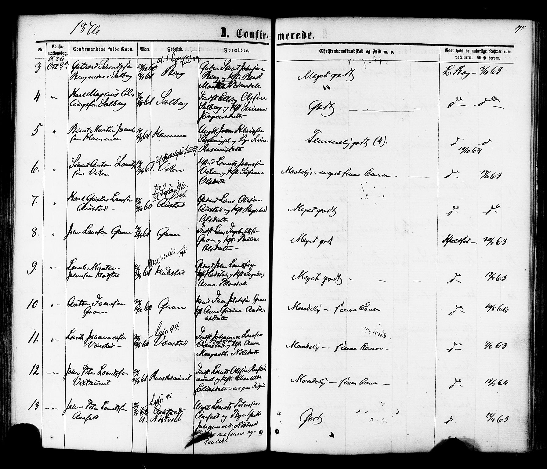 Ministerialprotokoller, klokkerbøker og fødselsregistre - Nord-Trøndelag, SAT/A-1458/730/L0284: Parish register (official) no. 730A09, 1866-1878, p. 195