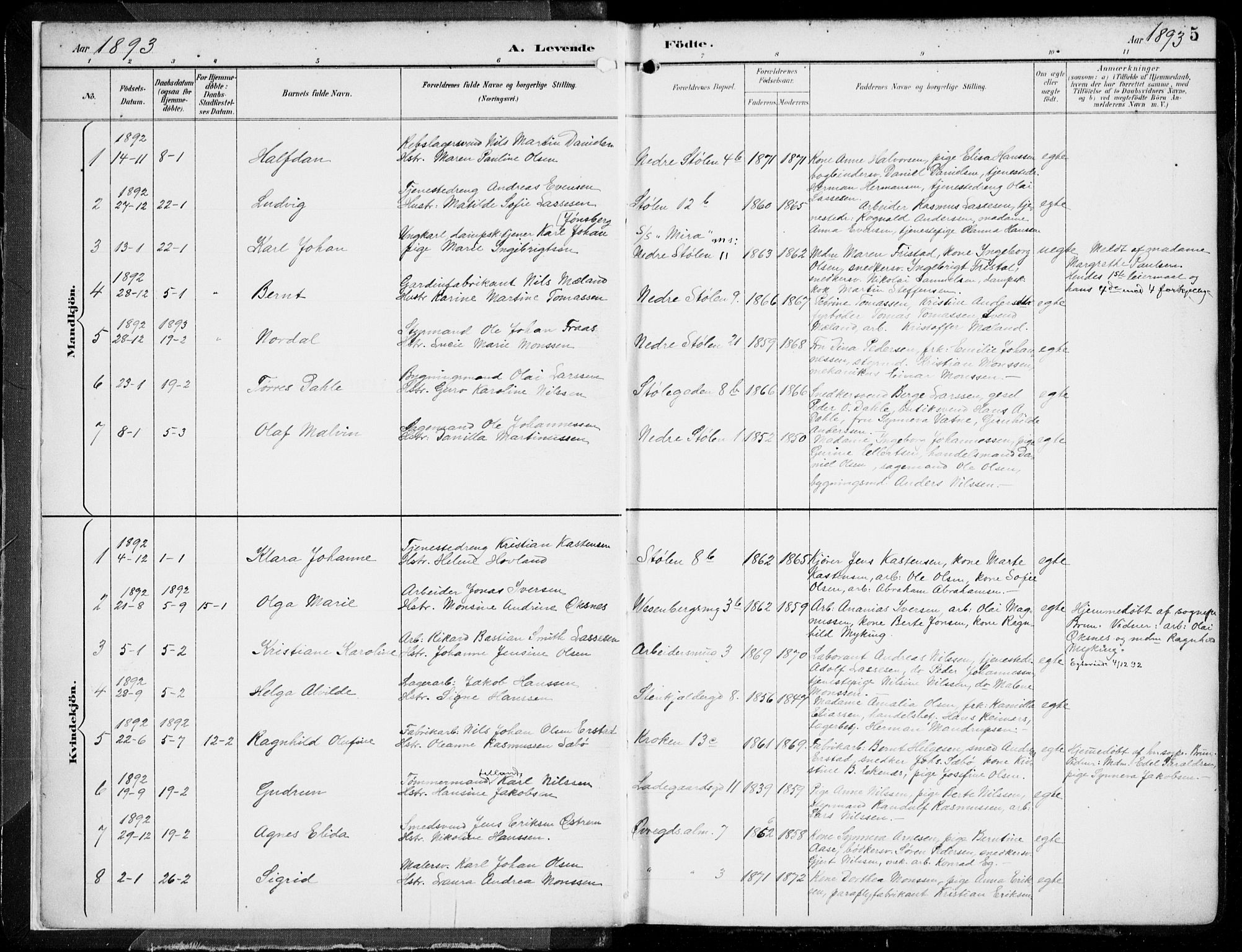 Mariakirken Sokneprestembete, AV/SAB-A-76901/H/Hab/L0005: Parish register (copy) no. A 5, 1893-1913, p. 5