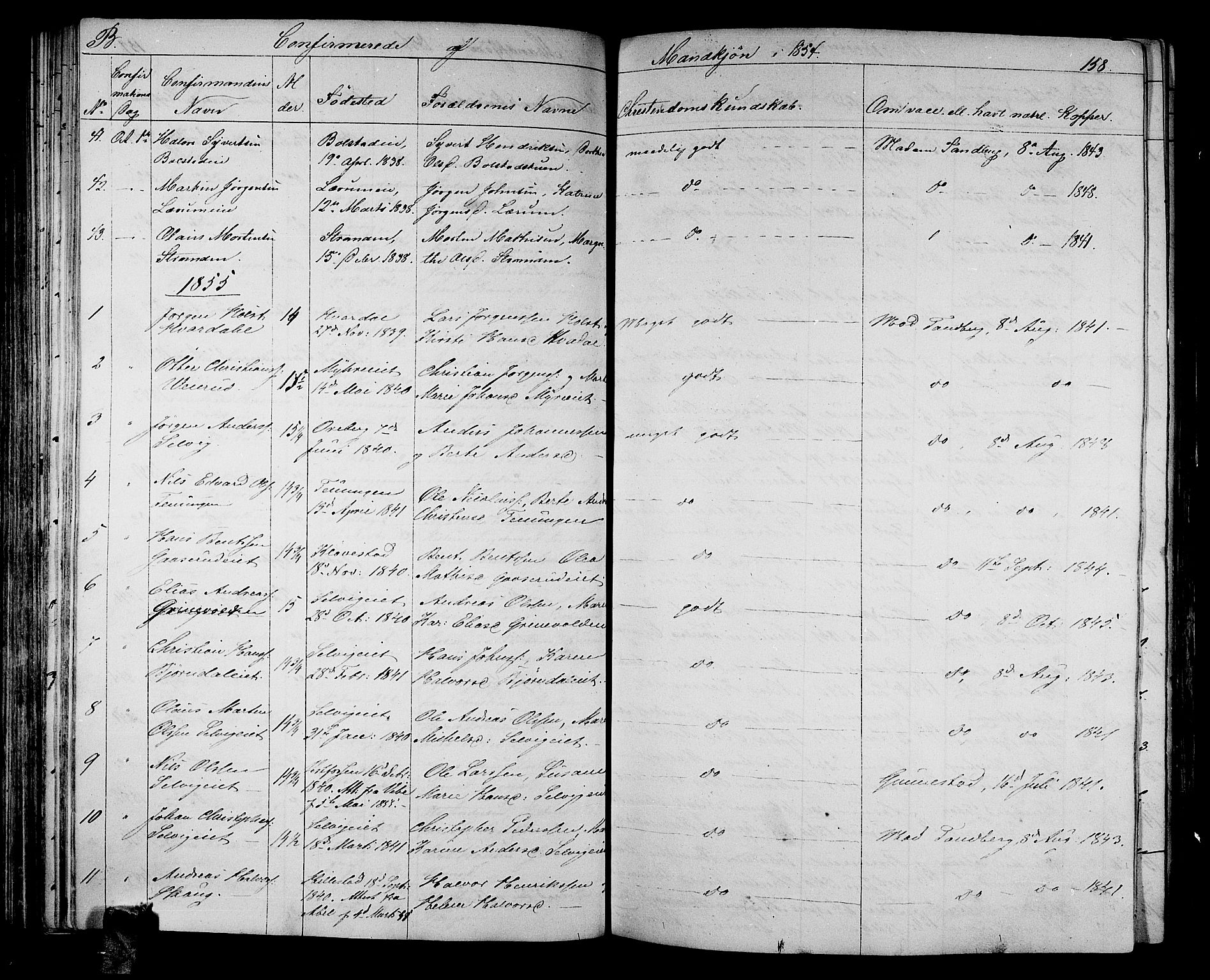 Sande Kirkebøker, AV/SAKO-A-53/G/Ga/L0002: Parish register (copy) no. 2, 1847-1863, p. 158