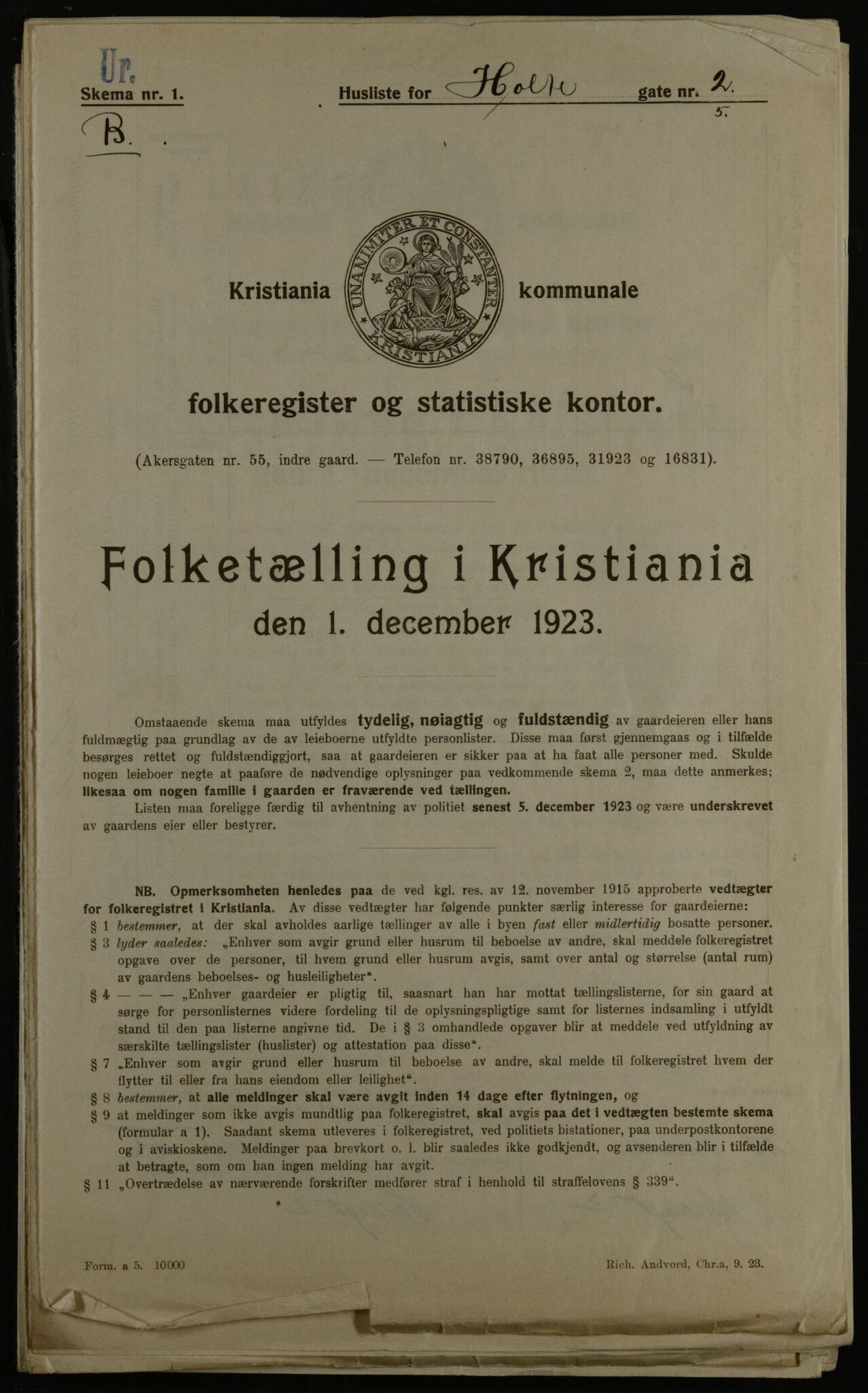 OBA, Municipal Census 1923 for Kristiania, 1923, p. 45989