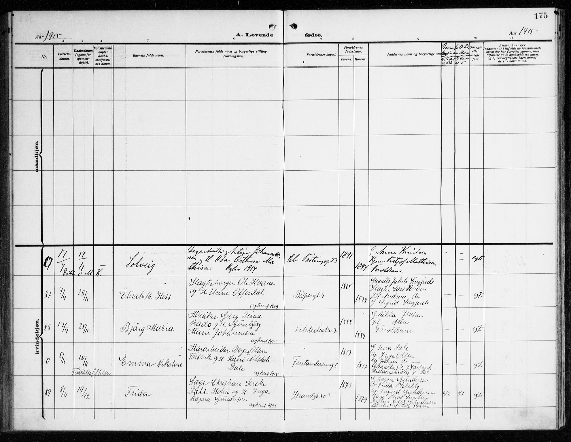 Korskirken sokneprestembete, AV/SAB-A-76101/H/Haa: Parish register (official) no. B 10, 1909-1923, p. 175